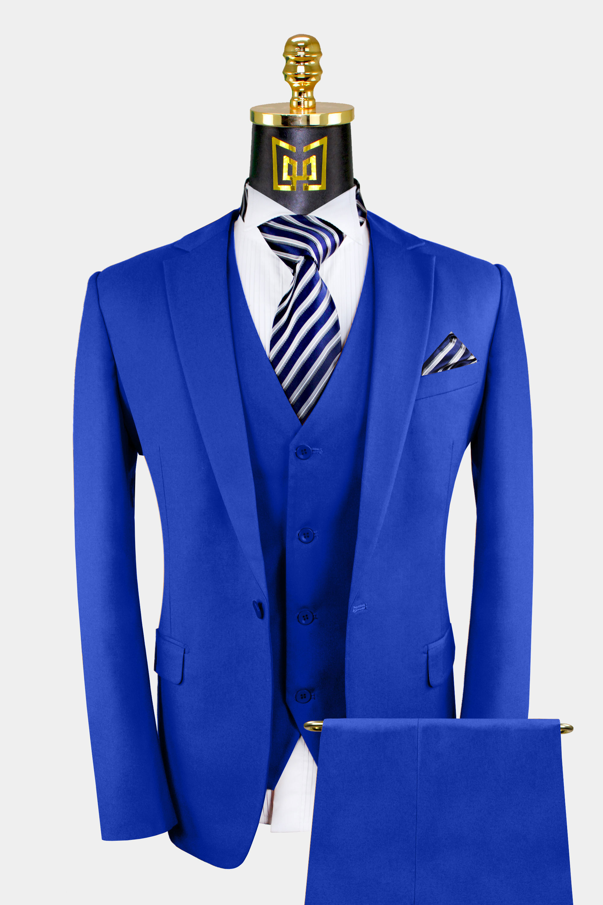 Fashion Royal Blue 3Pcs Tuxedos Groom Men's Suits Formal Party Suit Set Custom 
