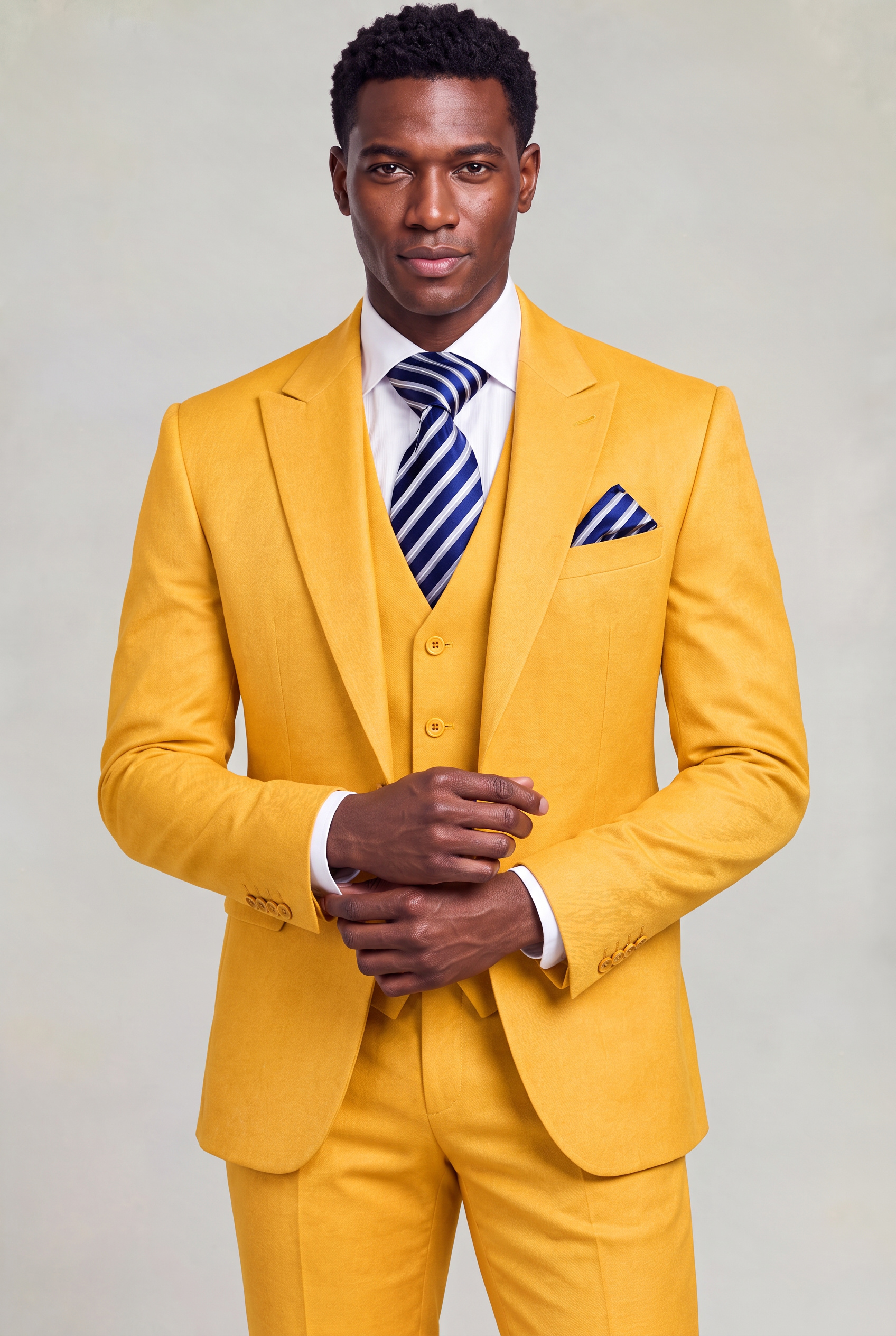 All Gold Suit Jacket Length Cuff Styling Portrait from Gentlemansguru.com