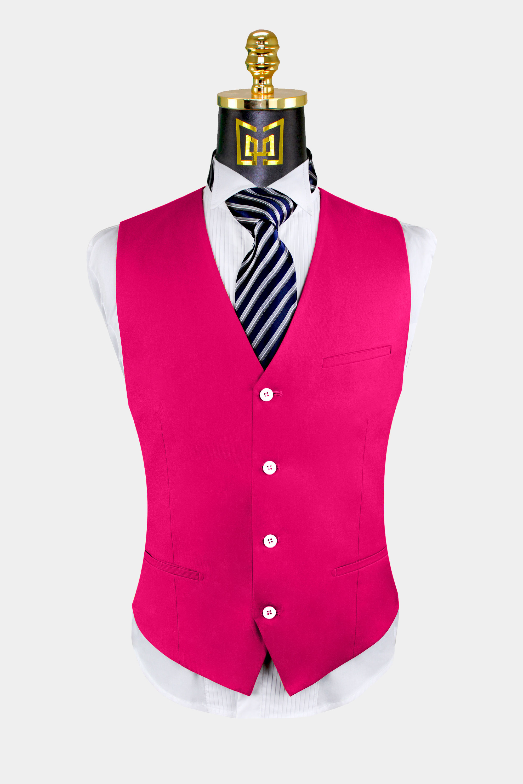 New Men's Black formal vest tuxedo Waistcoat_back Hot Pink Dots Necktie prom 