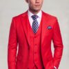 Red wedding groom suit with matching trousers in a stylish portrait