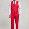 Full-body red dress vest and matching trousers with striped necktie