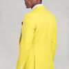 Rear three-quarter view of a plain yellow suit jacket with matching trousers from Gentleman's Guru