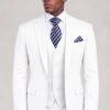 Jacket-length view of a white suit with a four-button waistcoat and matching trousers from Gentleman's Guru