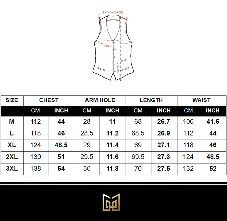 Mens Vest Size Chart