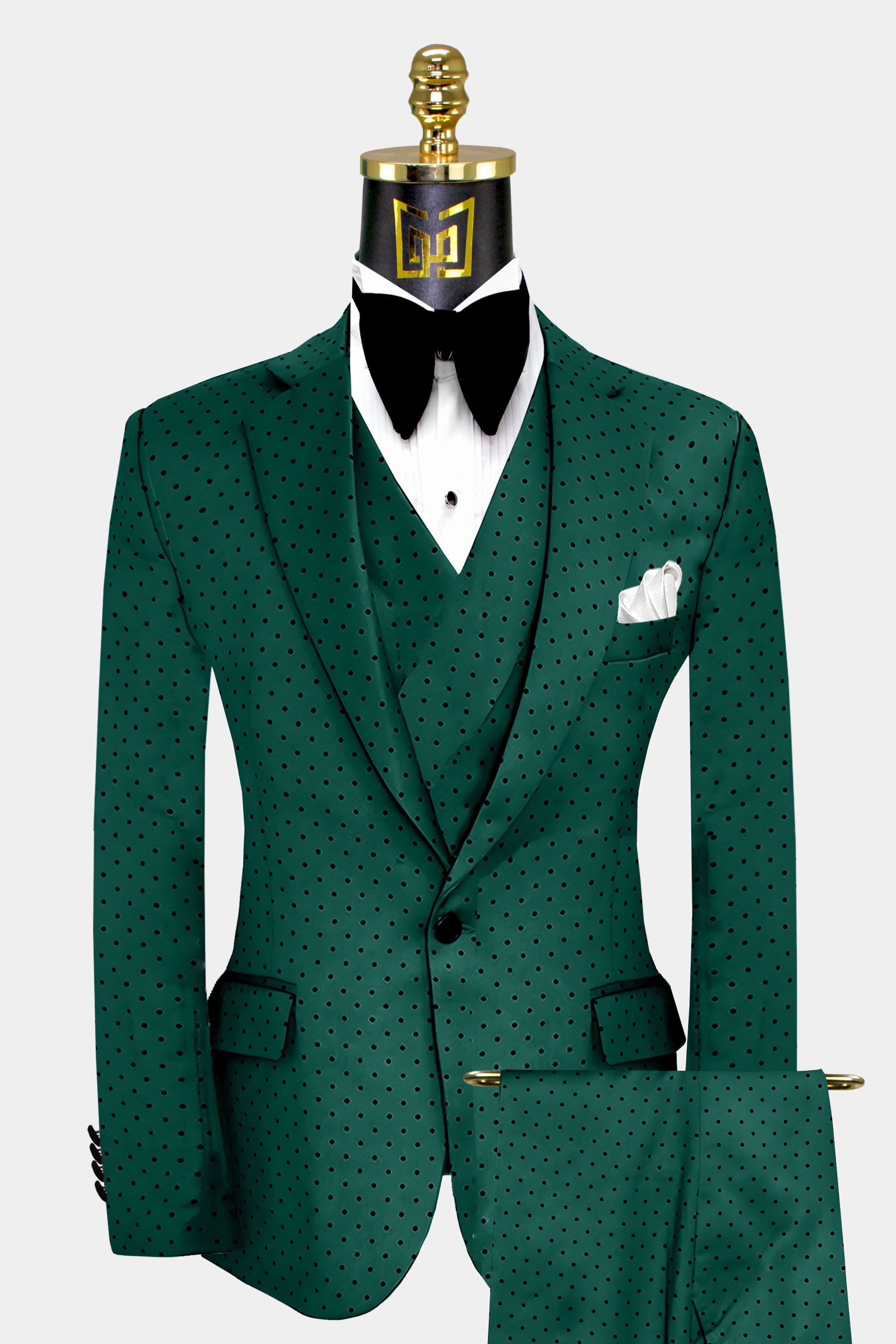 Chic Emerald Green Polka Dot Suit - 3 Piece 44r Matching Pant