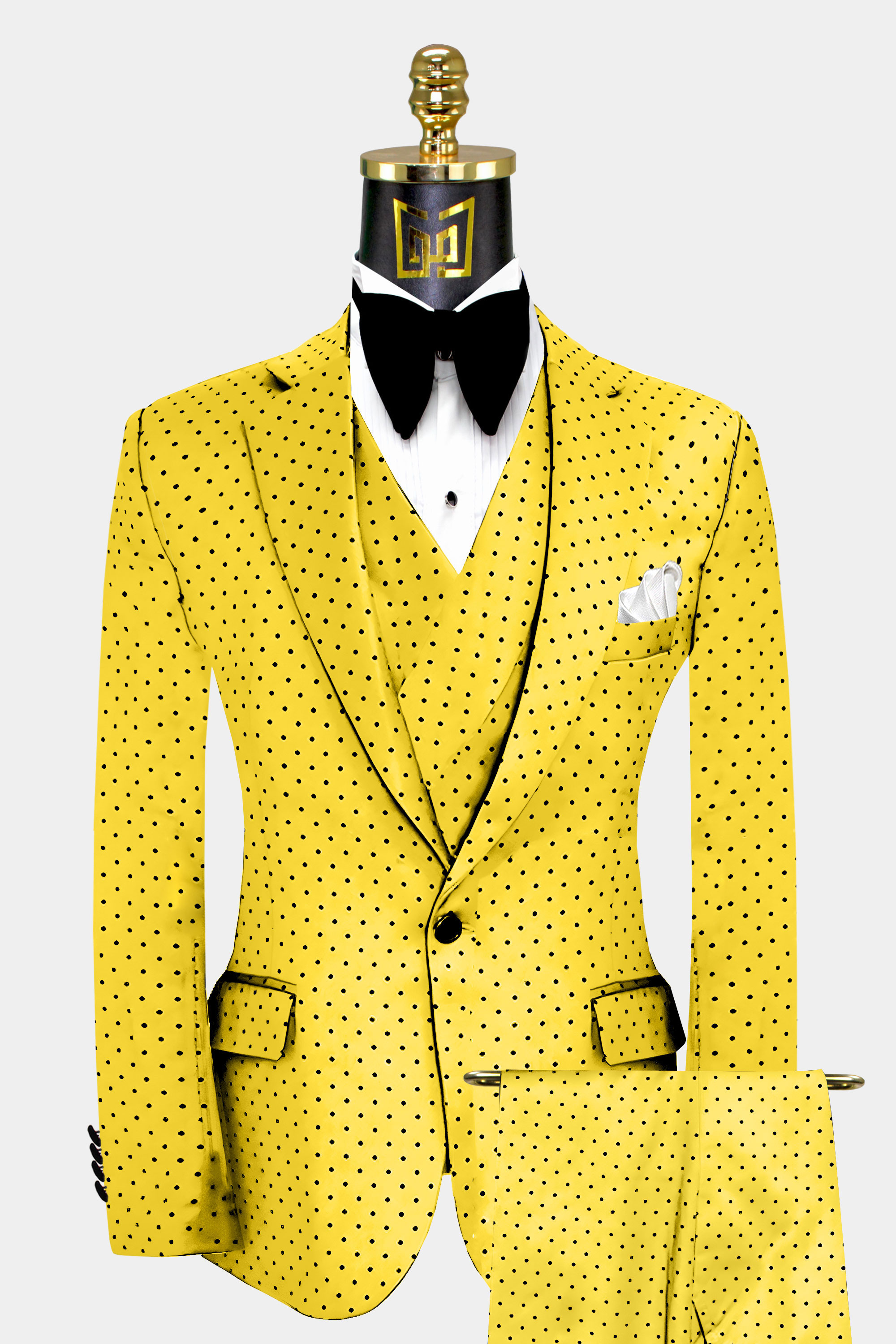 Men's Suit Yellow Jacket Black Pants Double Breasted Groom Tuxedos Wedding  Prom