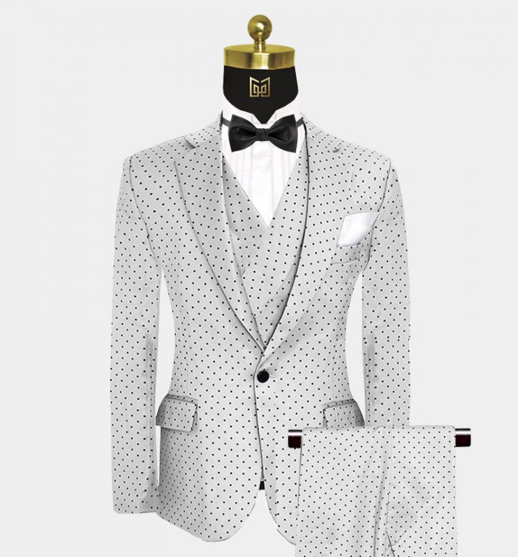 White Polka Dot Suit 3 Piece Gentleman's Guru