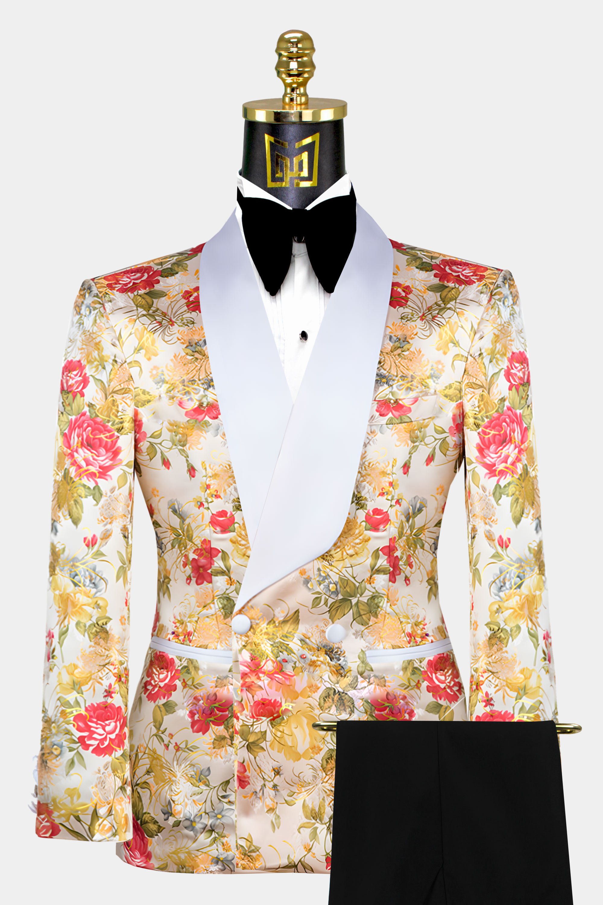 Black-and-Peach-Floral-Tuxedo-Groom-Wedding-Prom-Suit-from-Gentlemansguru.com
