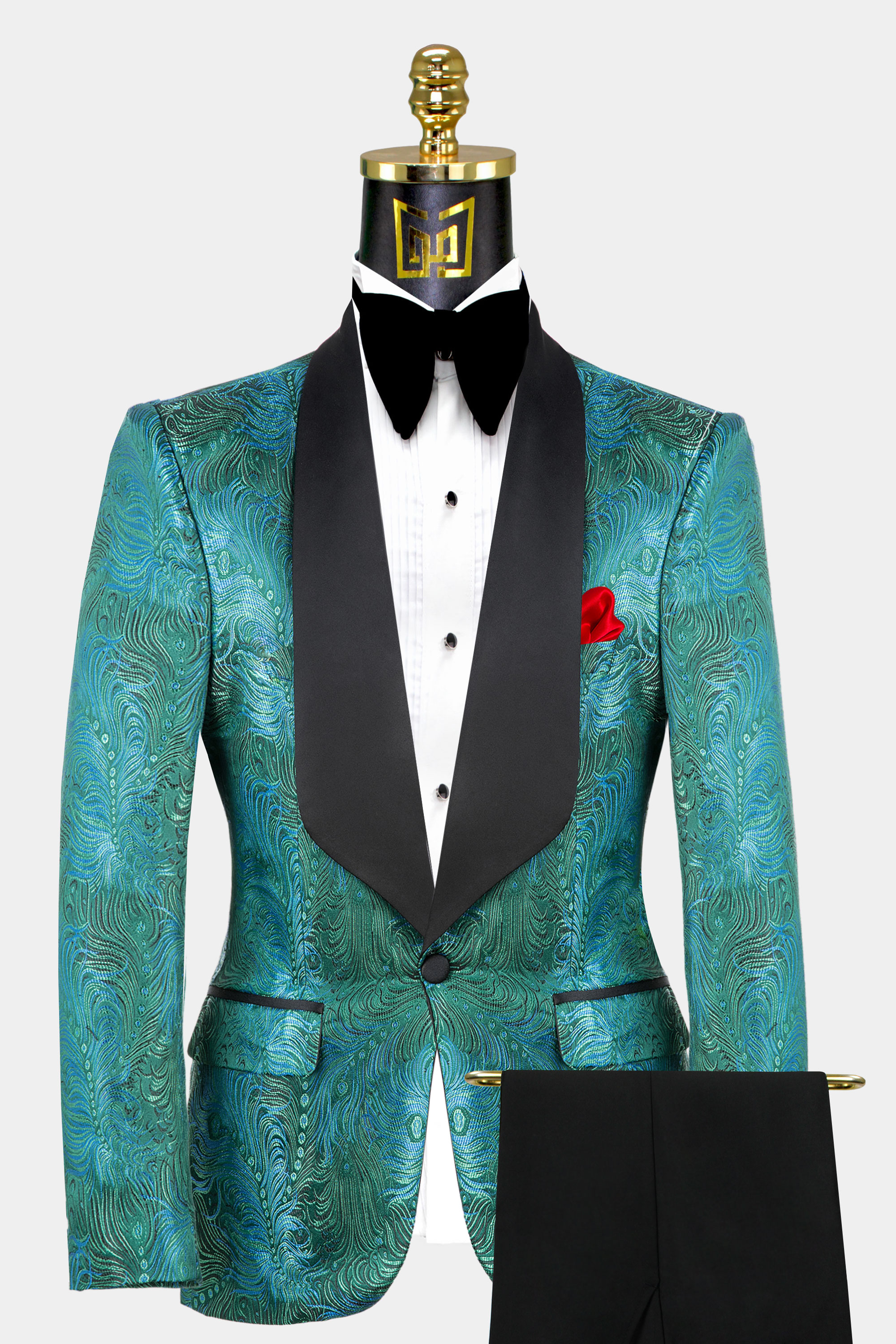 Blue Green Abstract Floral Tuxedo - 2 Piece 40r Matching Color