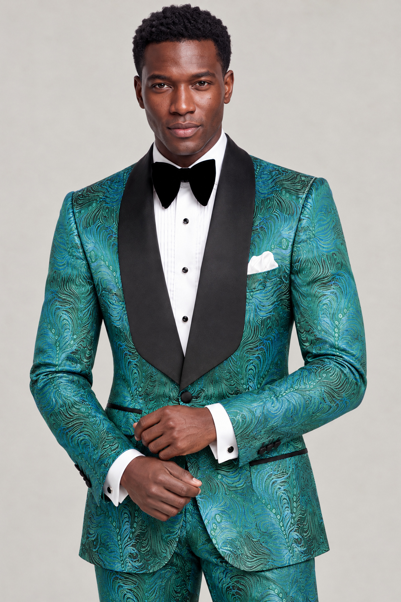 Blue Green Tuxedo Cropped Jacket Length Thumbnail from Gentlemansguru.com