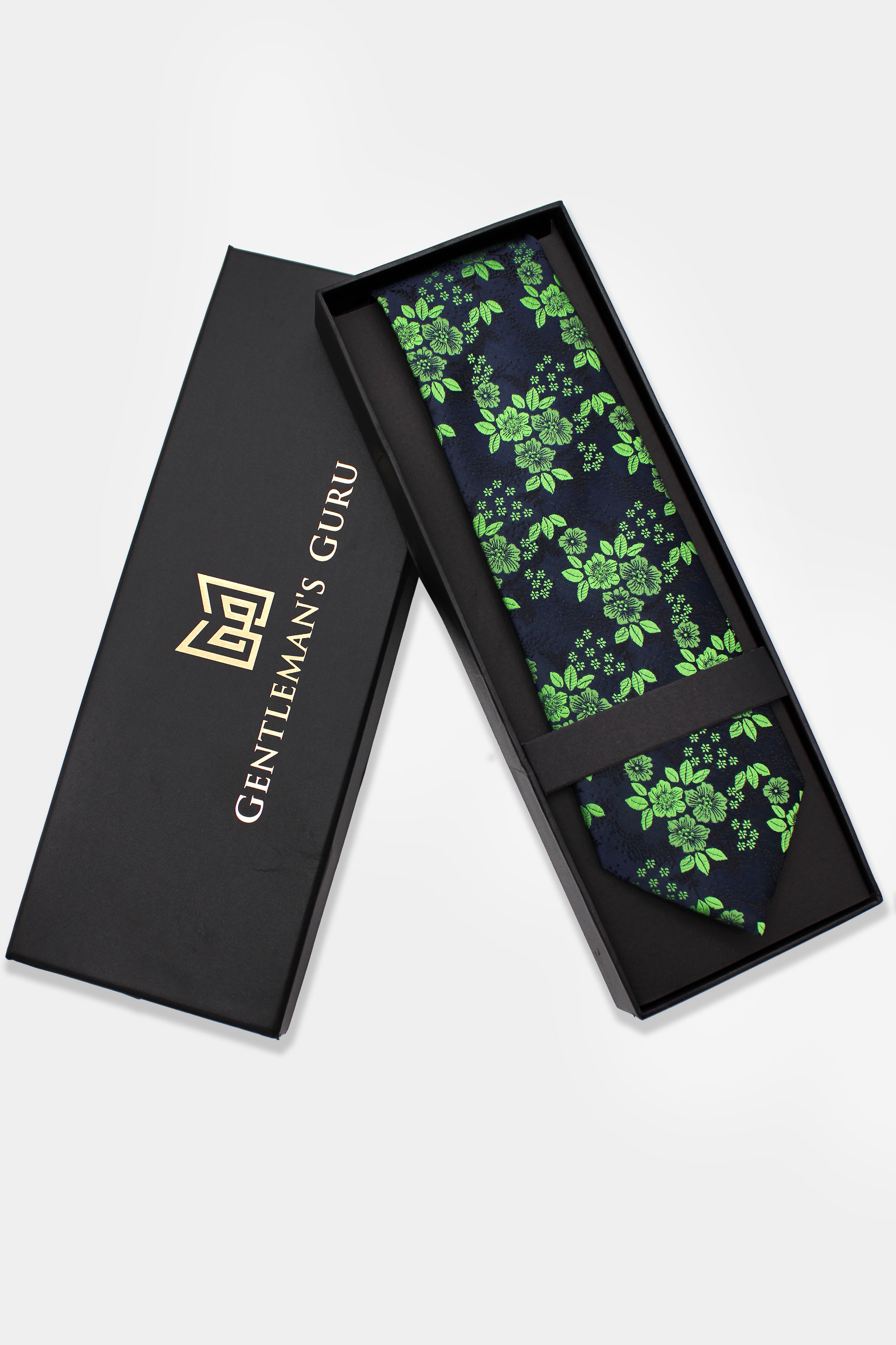 Emerald-Green-Floral-Necktie-Navy-Tie-Wedding-from-Gentlemansguru.com