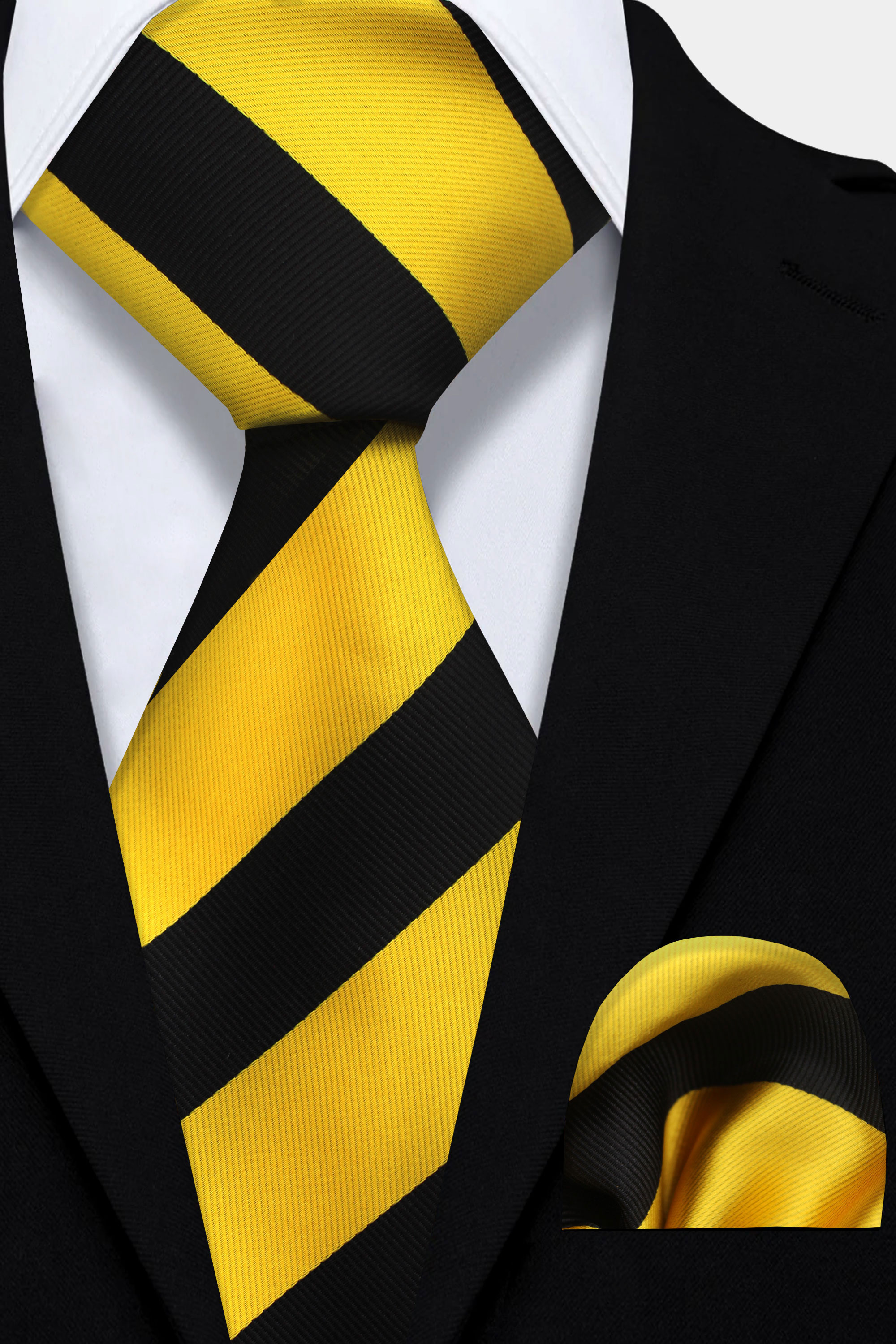 Mens-Black-and-Gold-Striped-Tie-and-Pocket-Square-Set-Wedding-Groom-Necktie-from-Gentlemansguru.com