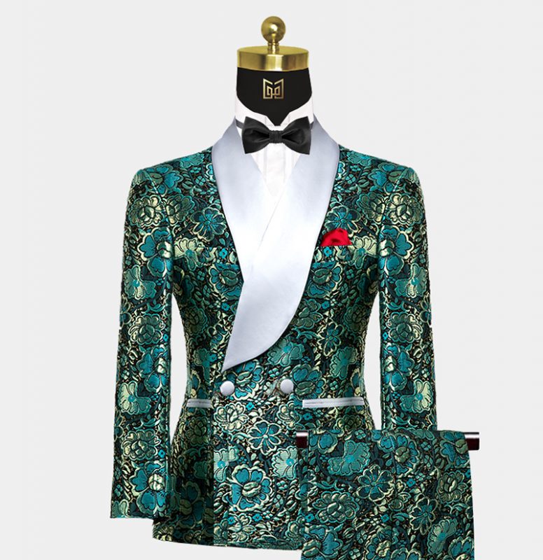 Men's Black and Green Floral Suits main image 1