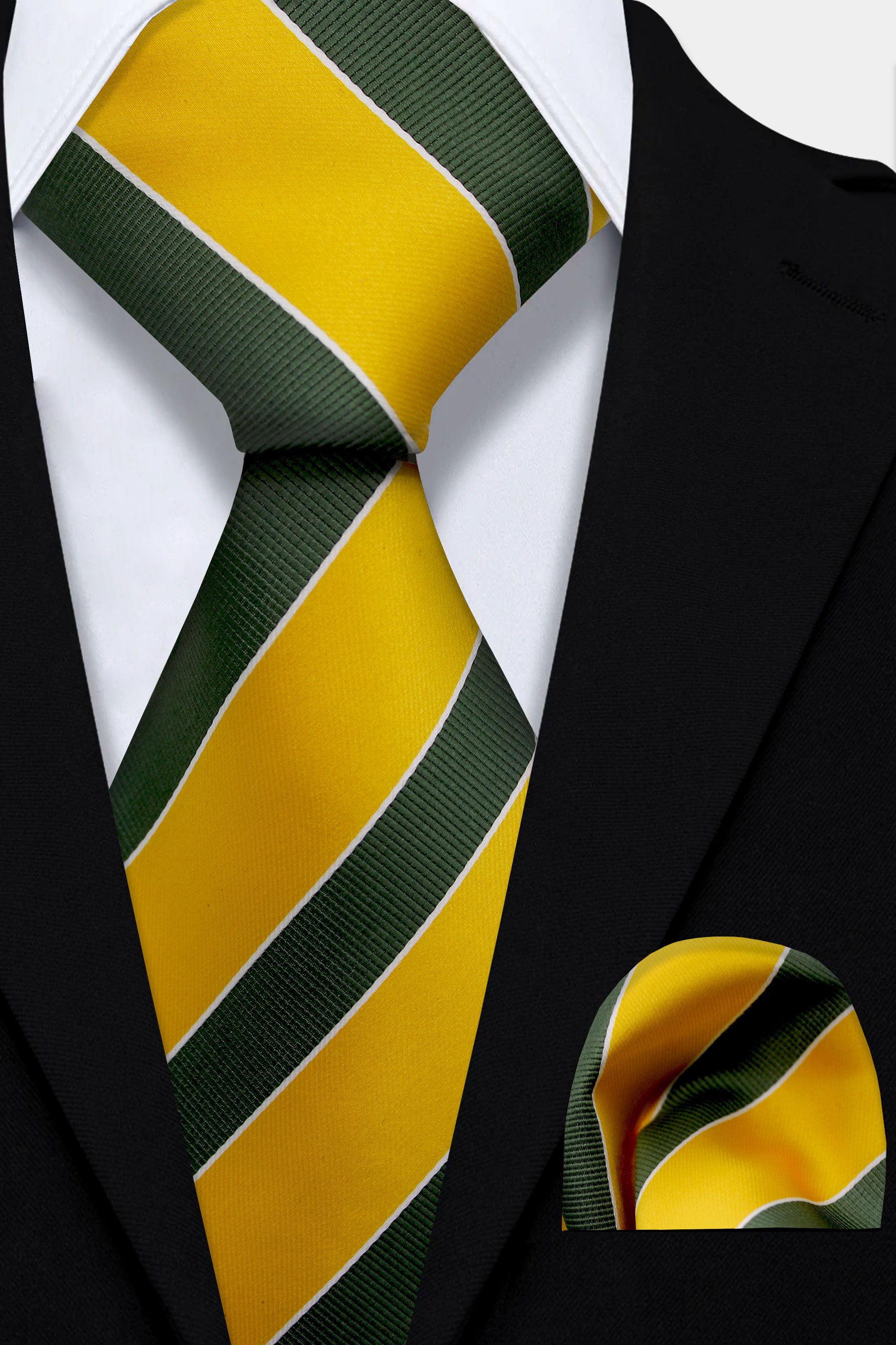 Mens-Green-and-Gold-Striped-Tie-and-Pocket-Square-Set-Wedding-Groom-Necktie-from-Gentlemansguru.com