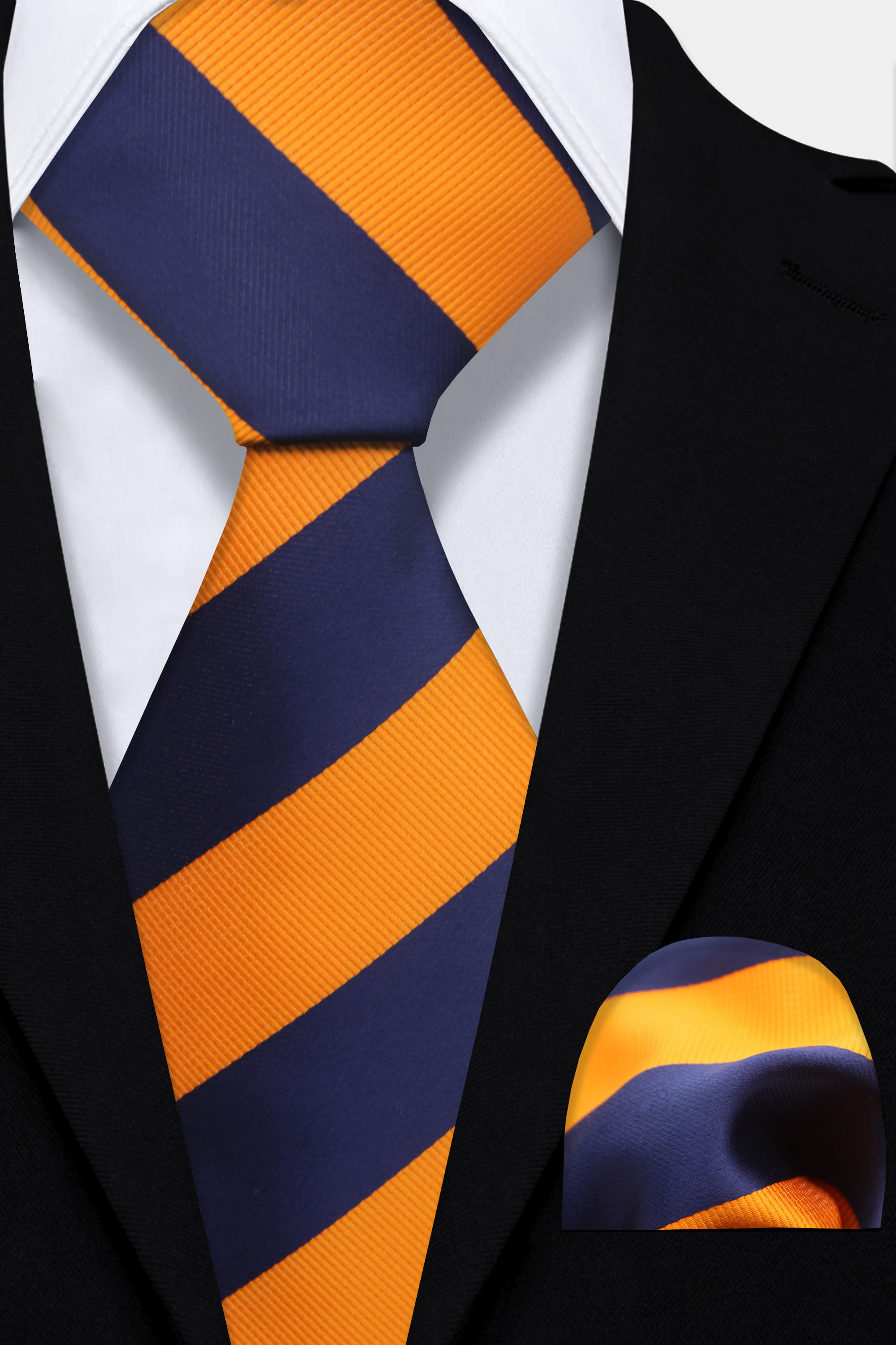 Navy Blue & Orange Striped Tie Set