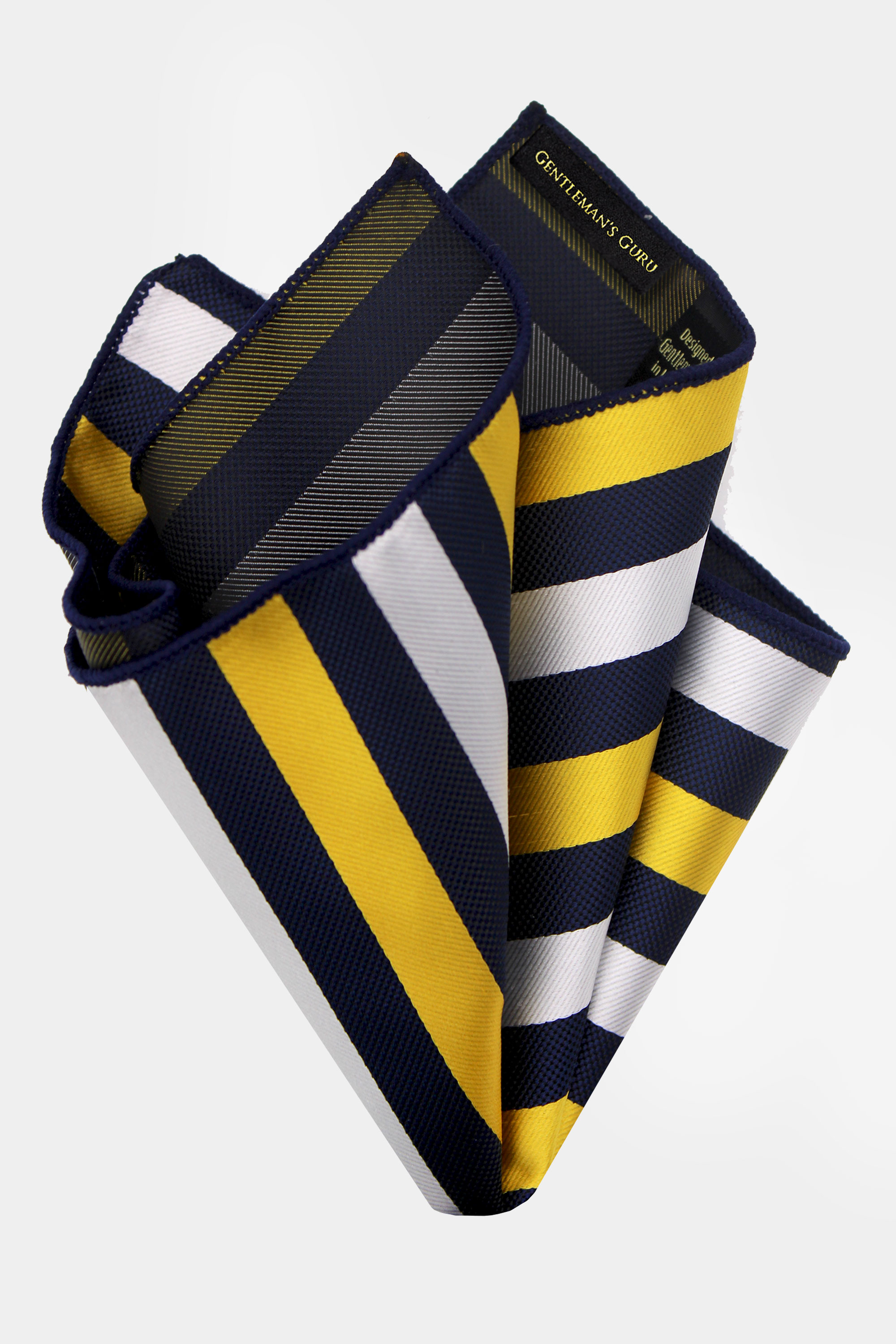 Navy-Bue-White-and-Gold-Striped-Pocket-Square-Handkerchief-from-Gentlemansguru.com