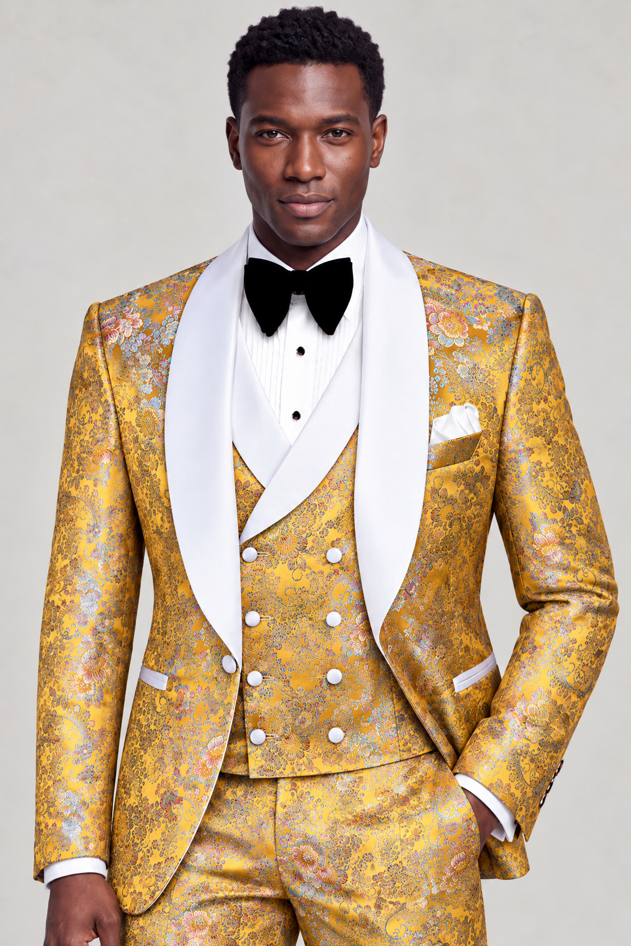 Yellow and White Tuxedo Cropped Jacket Length Thumbnail from Gentlemansguru.com