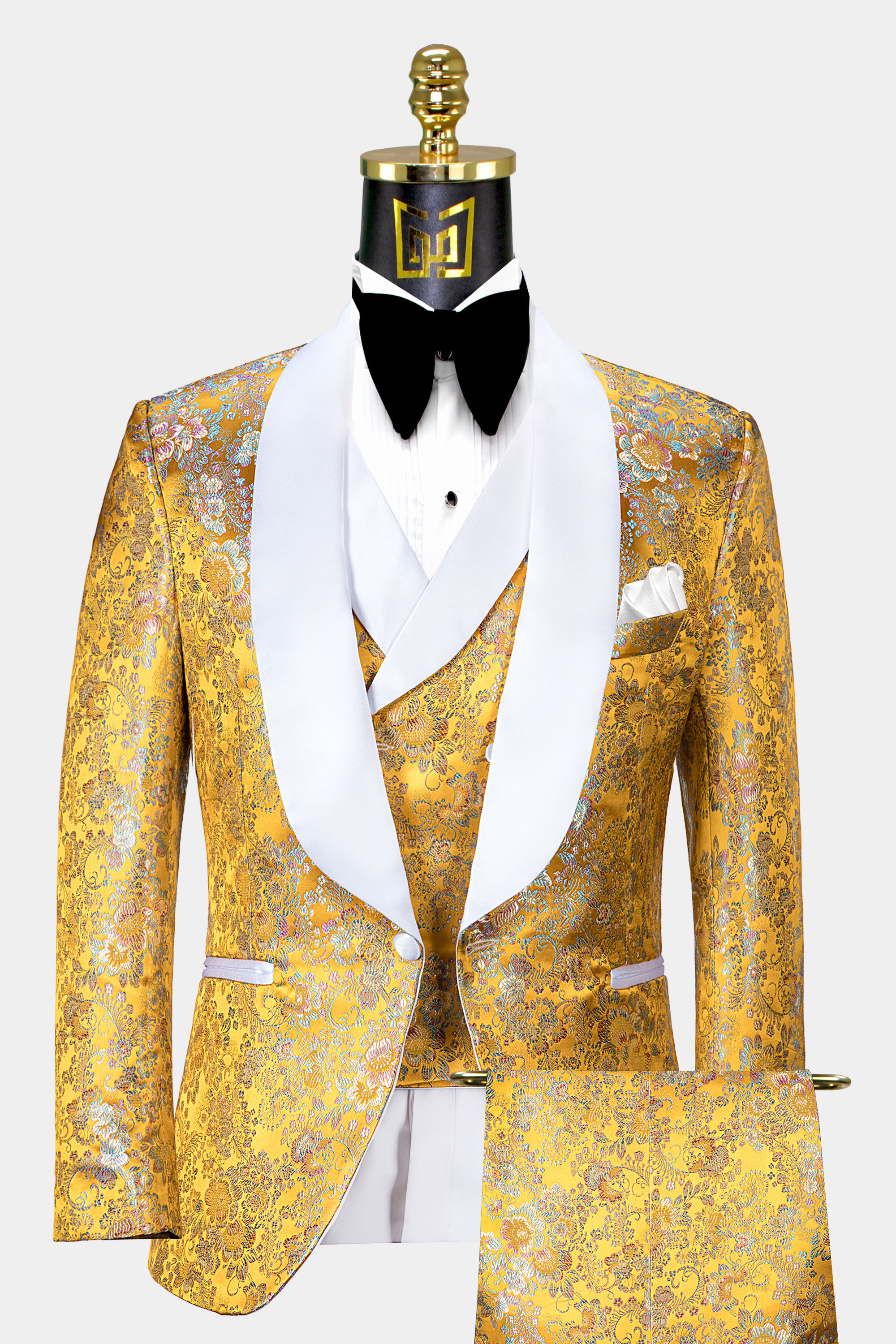 Yellow Floral Tuxedo with White Trim - 3 Piece