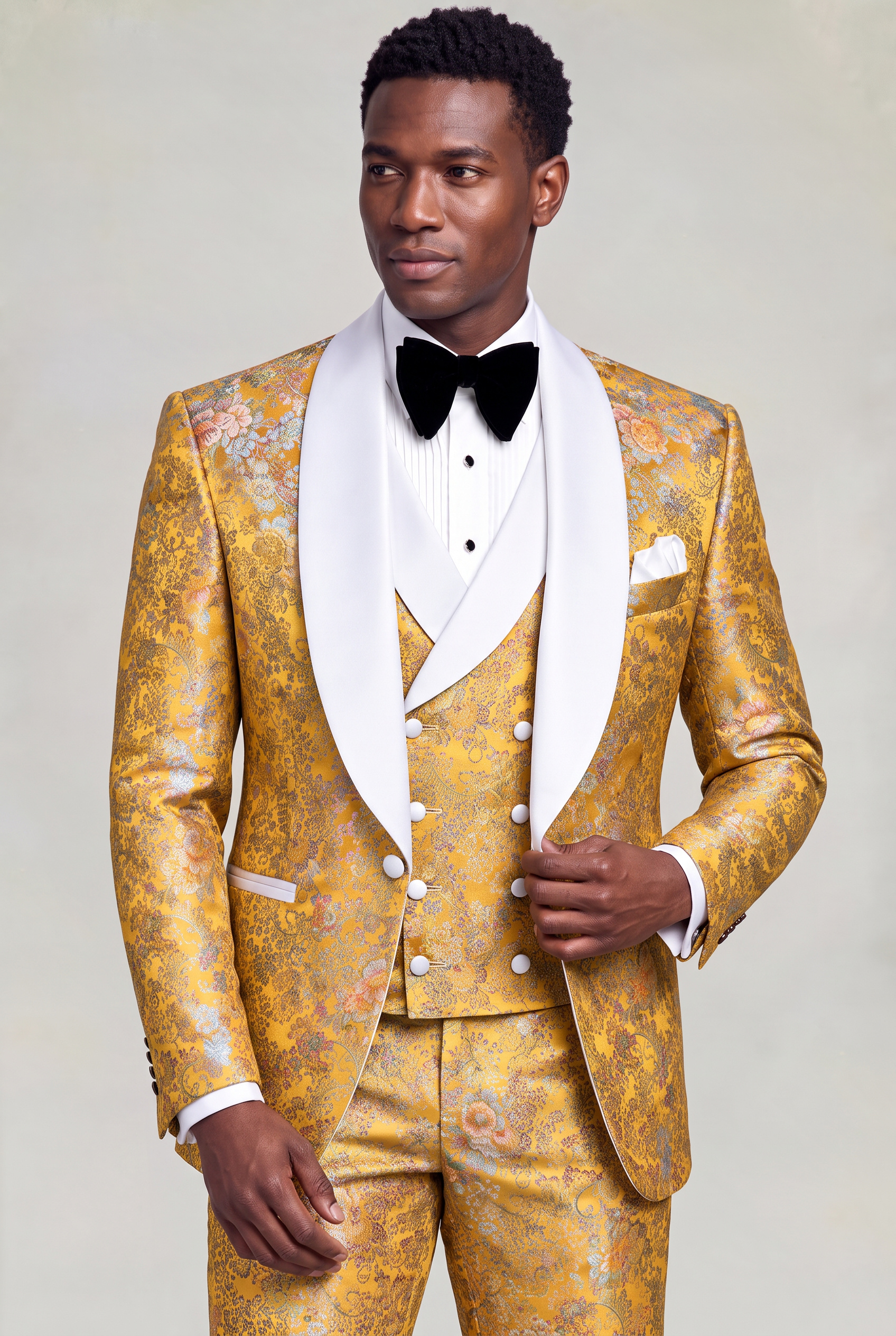 Yellow and White Tuxedo Matching Trousers Jacket Styling Portrait from Gentlemansguru.com
