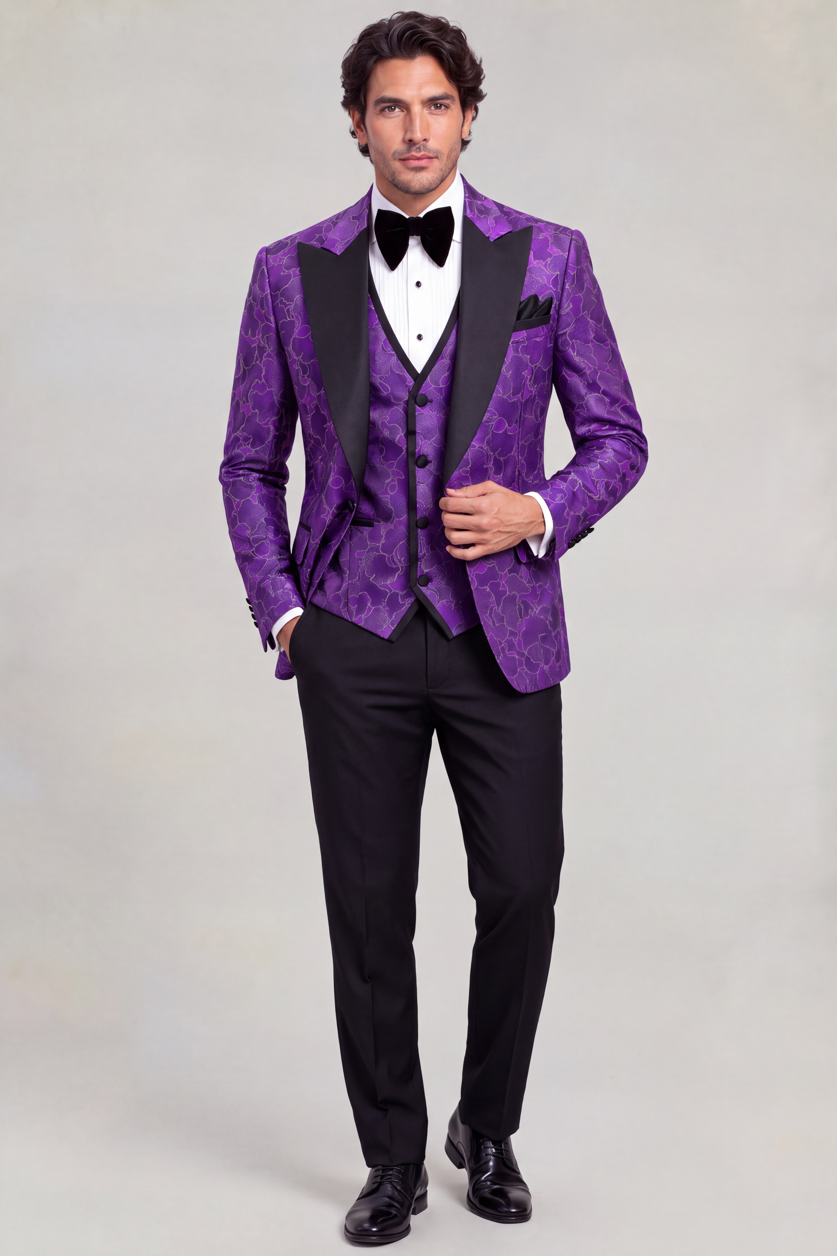 Dark Purple Tuxedo Full Body with Black Trousers from Gentlemansguru.com