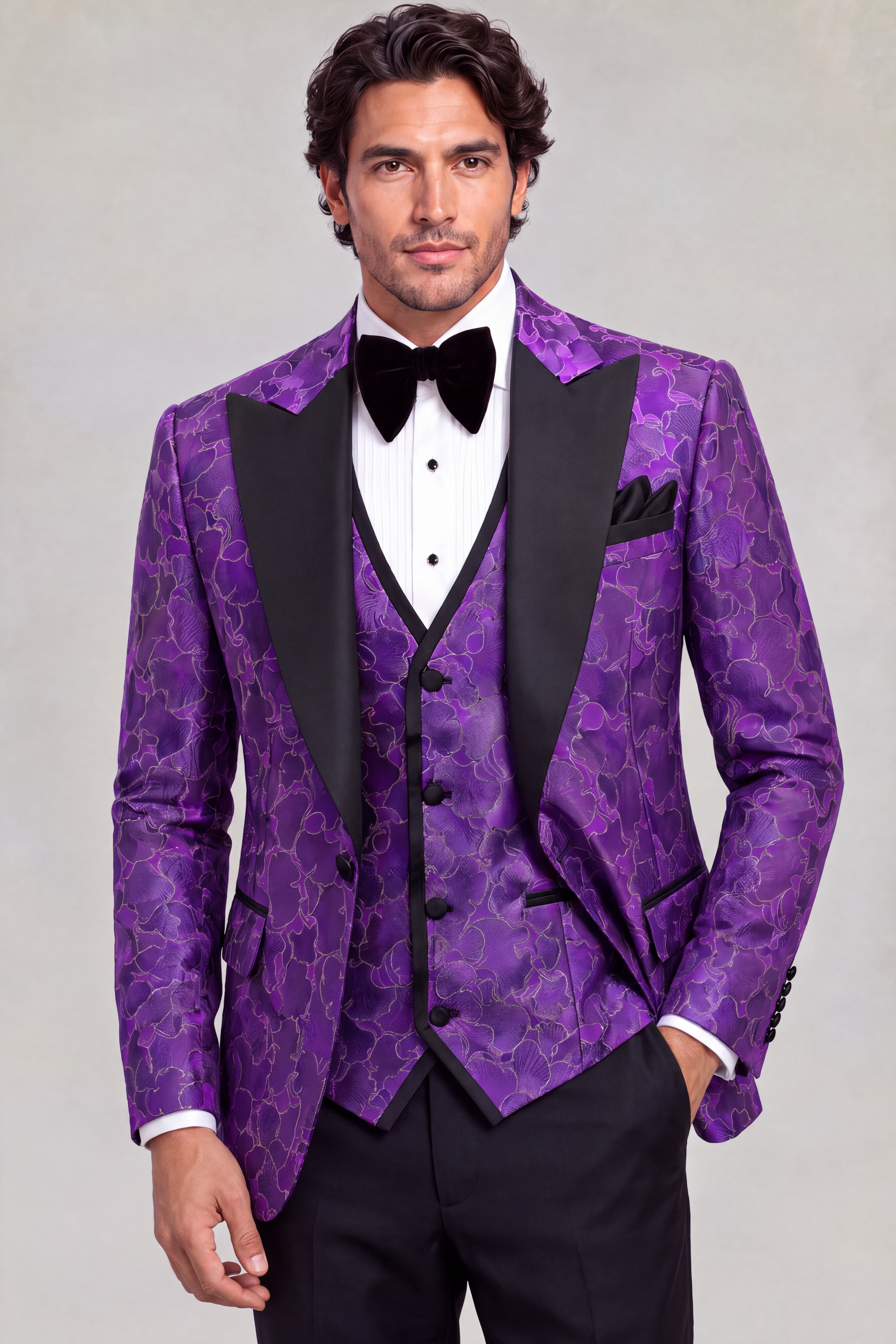 Dark Purple Tuxedo Portrait with Black Trousers from Gentlemansguru.com