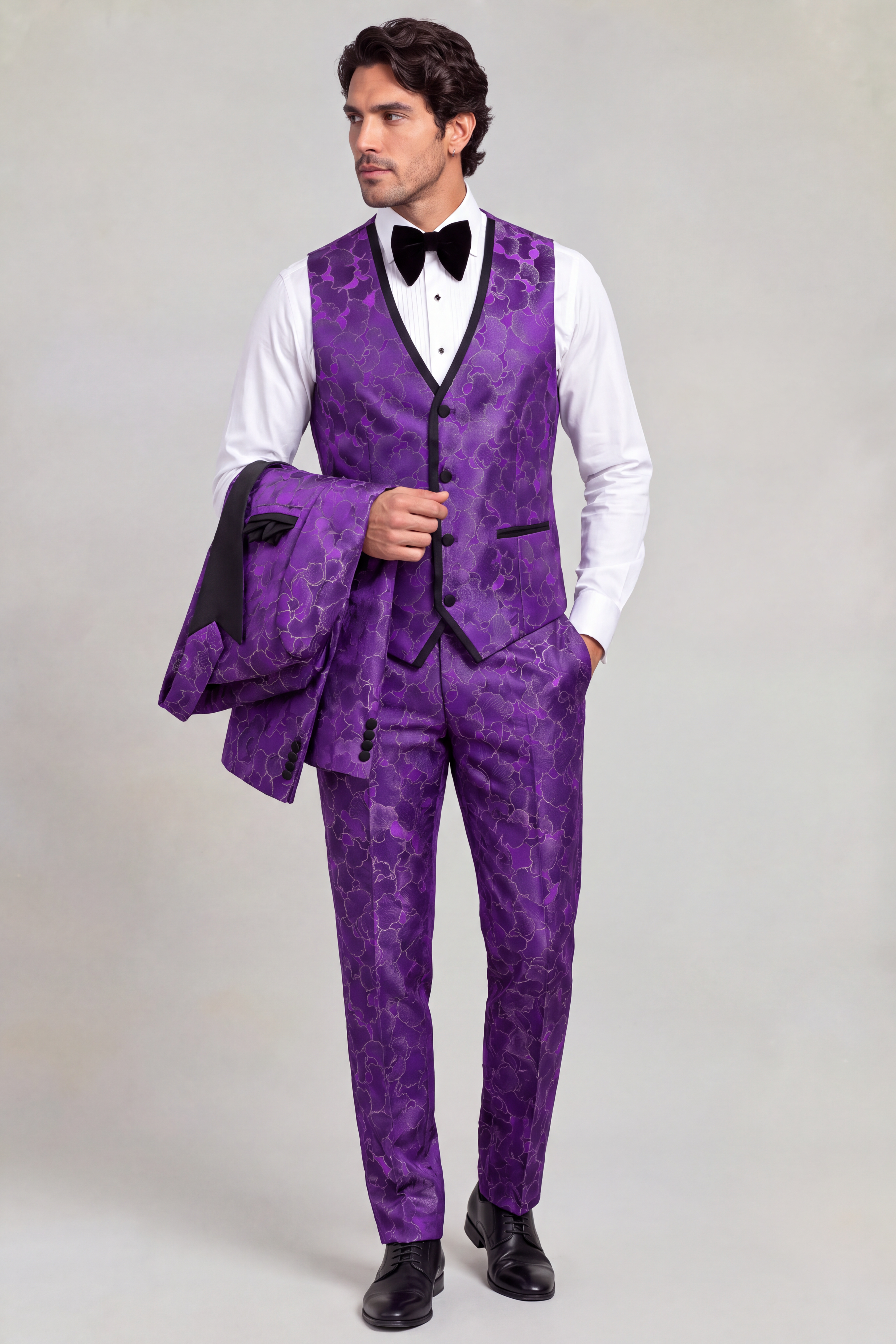Dark Purple Tuxedo Vest Carrying Jacket with Matching Trousers from Gentlemansguru.com