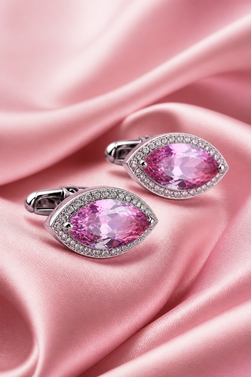 Luxury Pink Crystal Diamond Cufflinks from Gentlemansguru.com