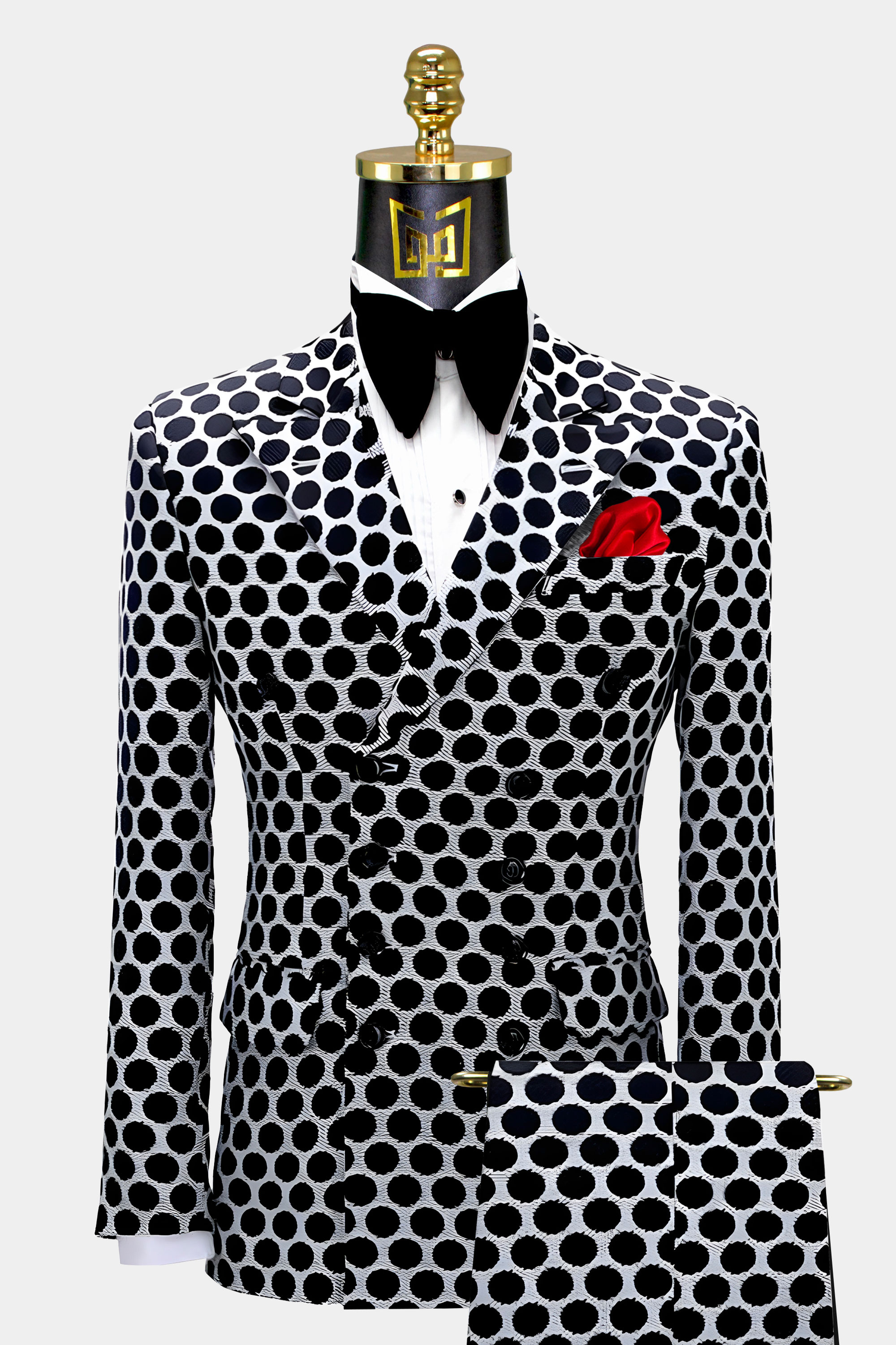 Double Breasted Black & White Polka Dot Suit - 3 Piece