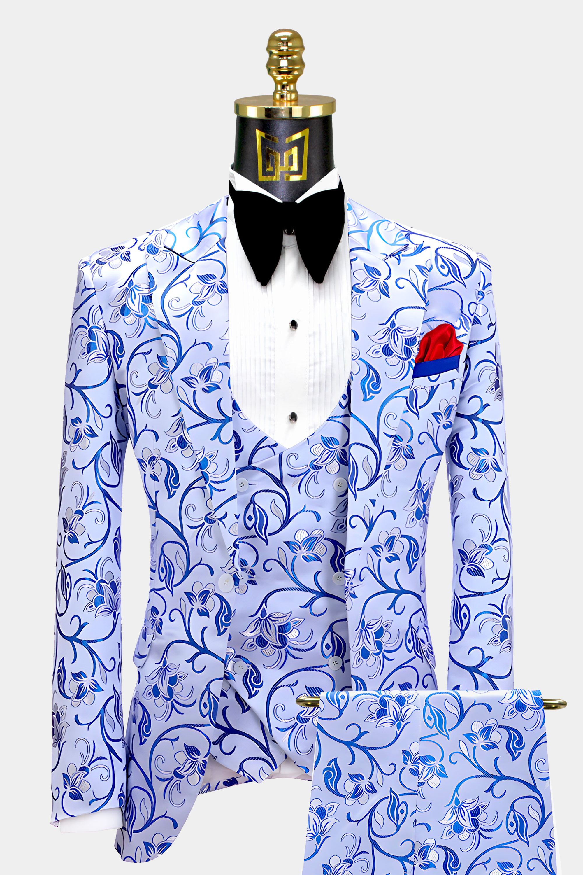 Silver & Blue Floral Tuxedo - 3 Piece