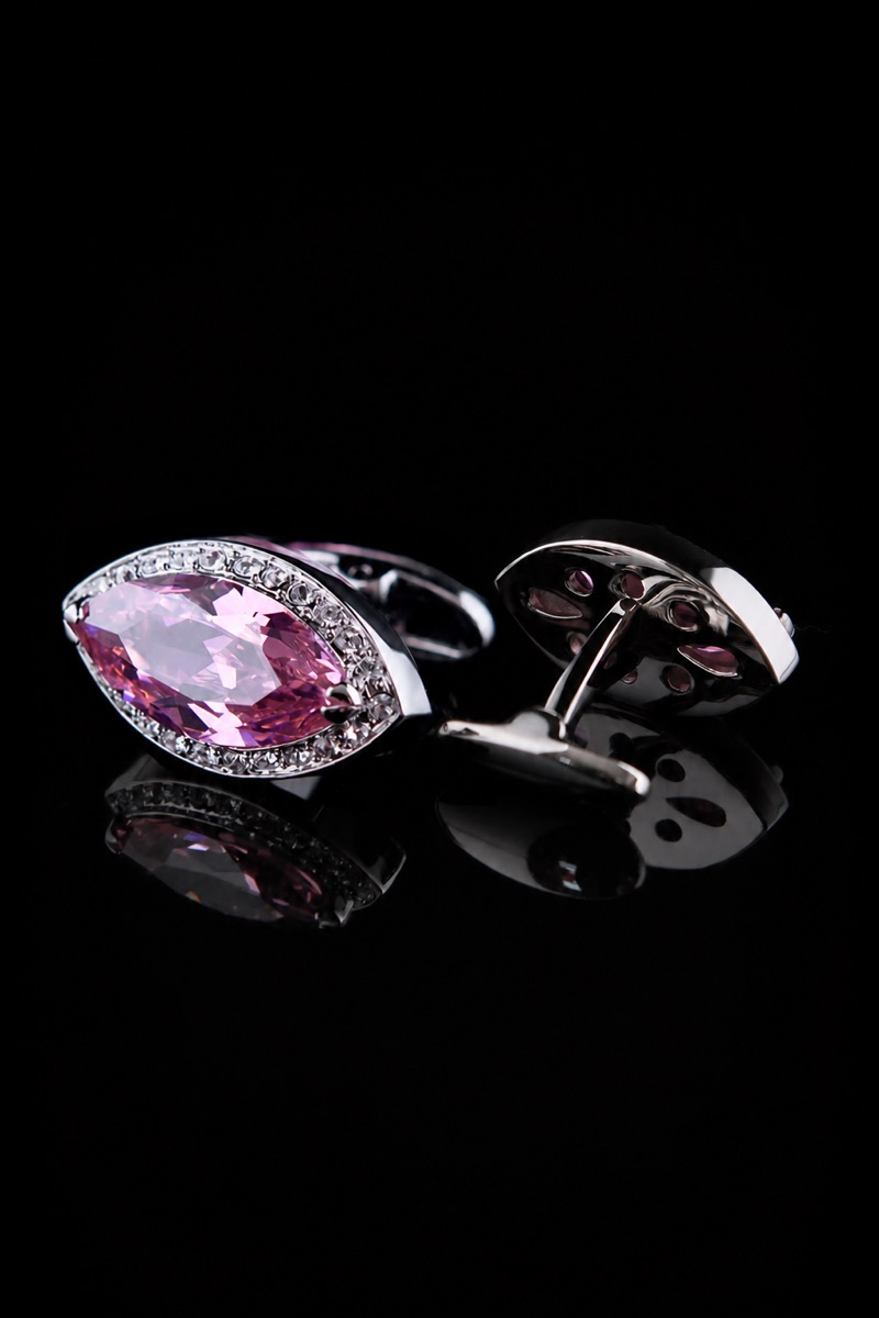Pink Crystal Diamond Cufflinks Back Detail from Gentlemansguru.com