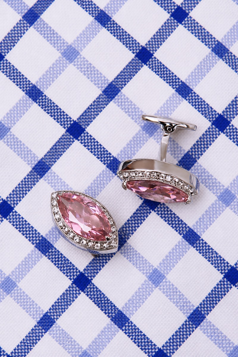 Pink Crystal Diamond Cufflinks Shirt Detail from Gentlemansguru.com