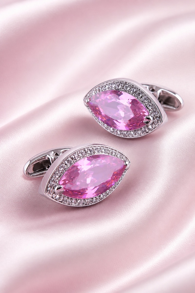 Premium Pink Crystal Diamond Cufflinks from Gentlemansguru.com