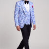 Silver and Blue Suit Solid Black Trousers Full Body Walking Pose from Gentlemansguru.com