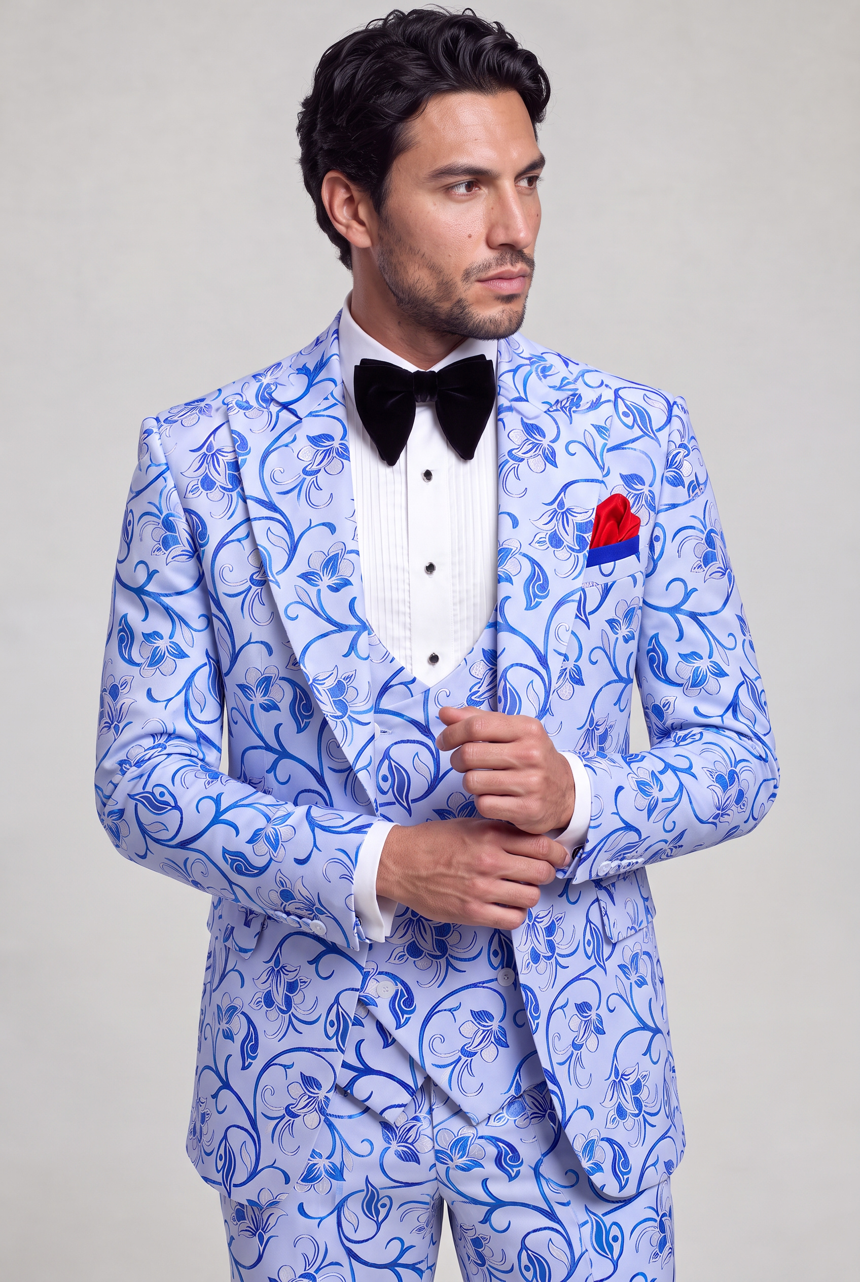 Silver and Blue Suit Three Quarter Cuff Adjustment Portrait from Gentlemansguru.com