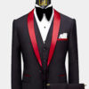 Modern Black Tuxedo with Red Trim - 3 Piece