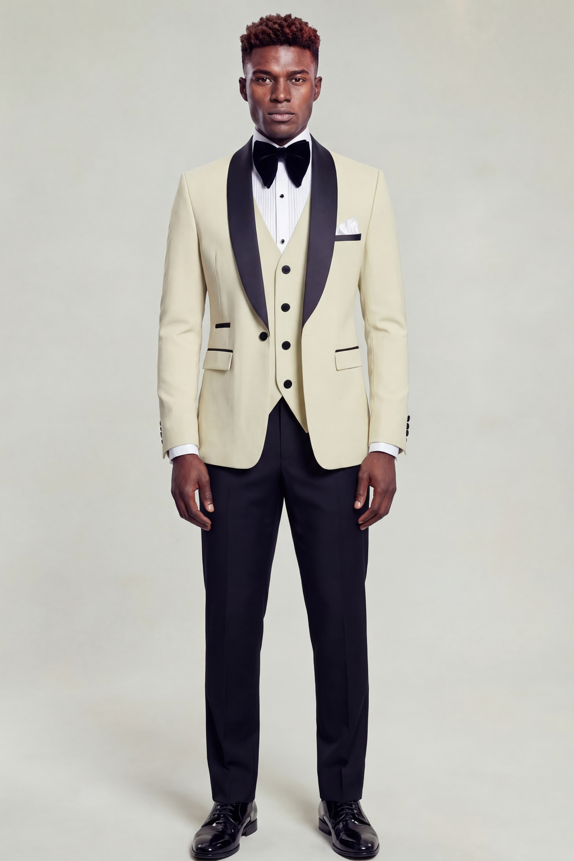 Black-and-Champagne-Tuxedo-Wedding-Groom-Prom-Suit-Red-Carpet-3-Piece-from-Gentlemansguru.com
