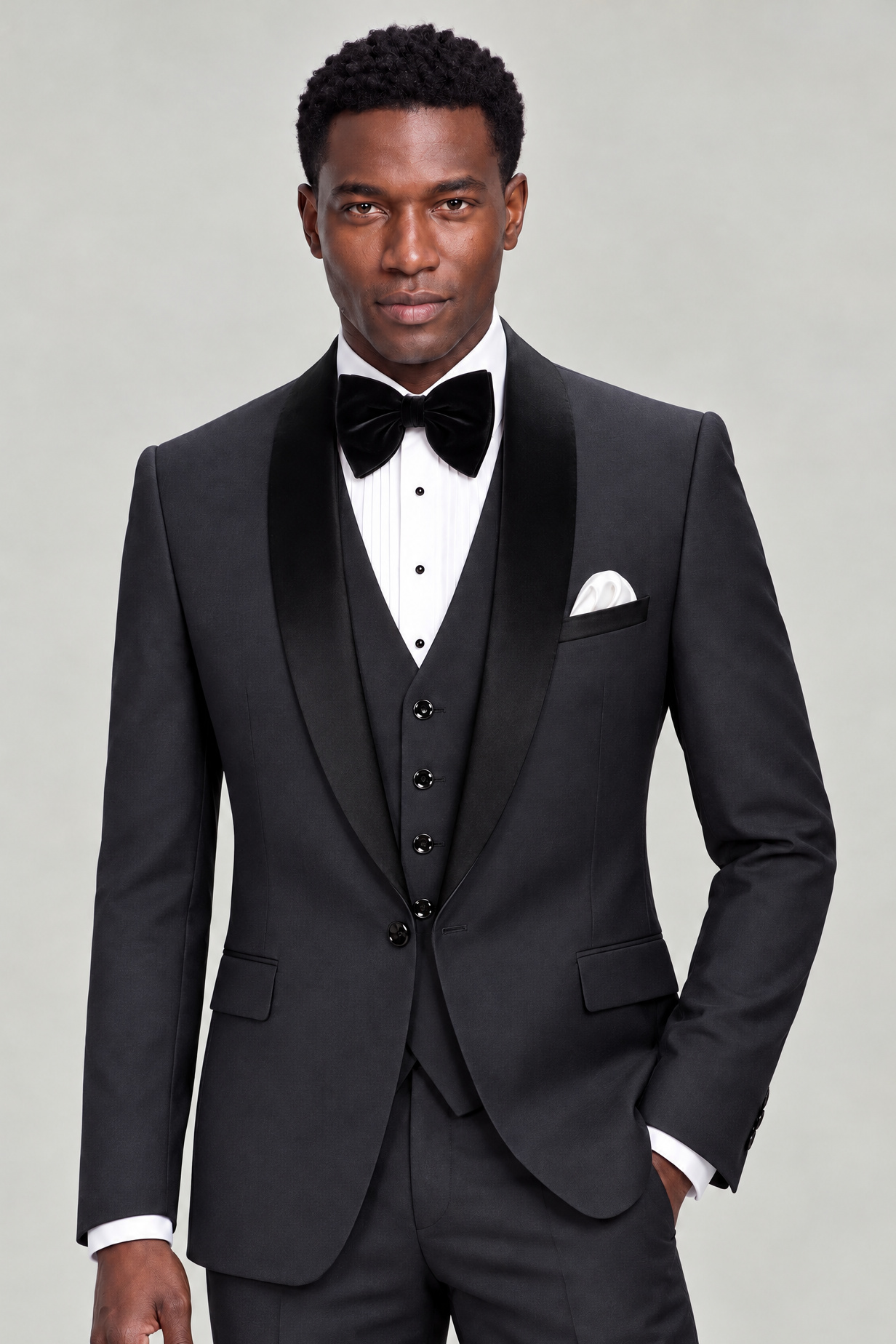 Dark Grey Tuxedo Cropped Jacket Length Thumbnail from Gentlemansguru.com