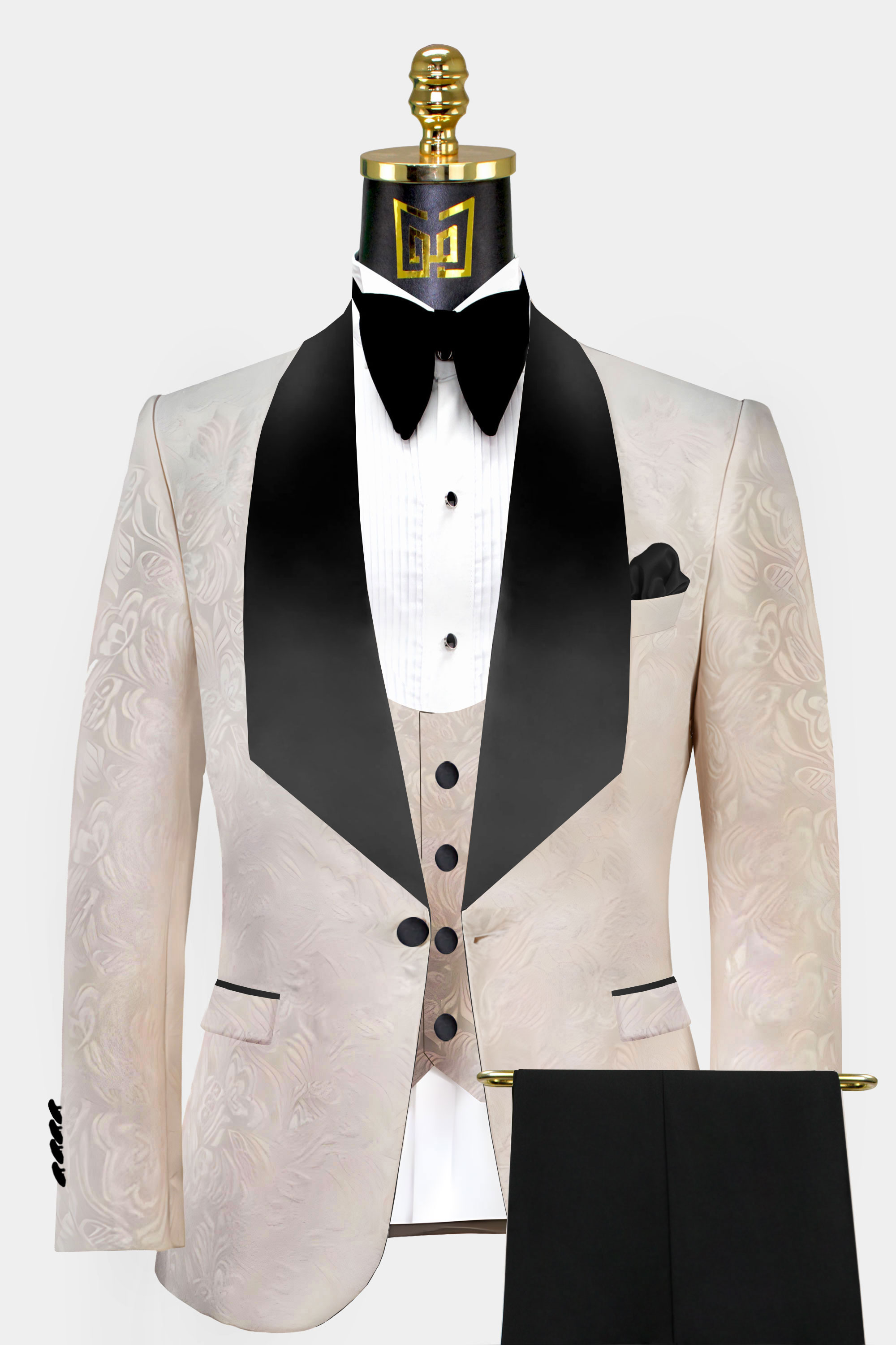 Floral Champagne & Black Tuxedo - 3 Piece