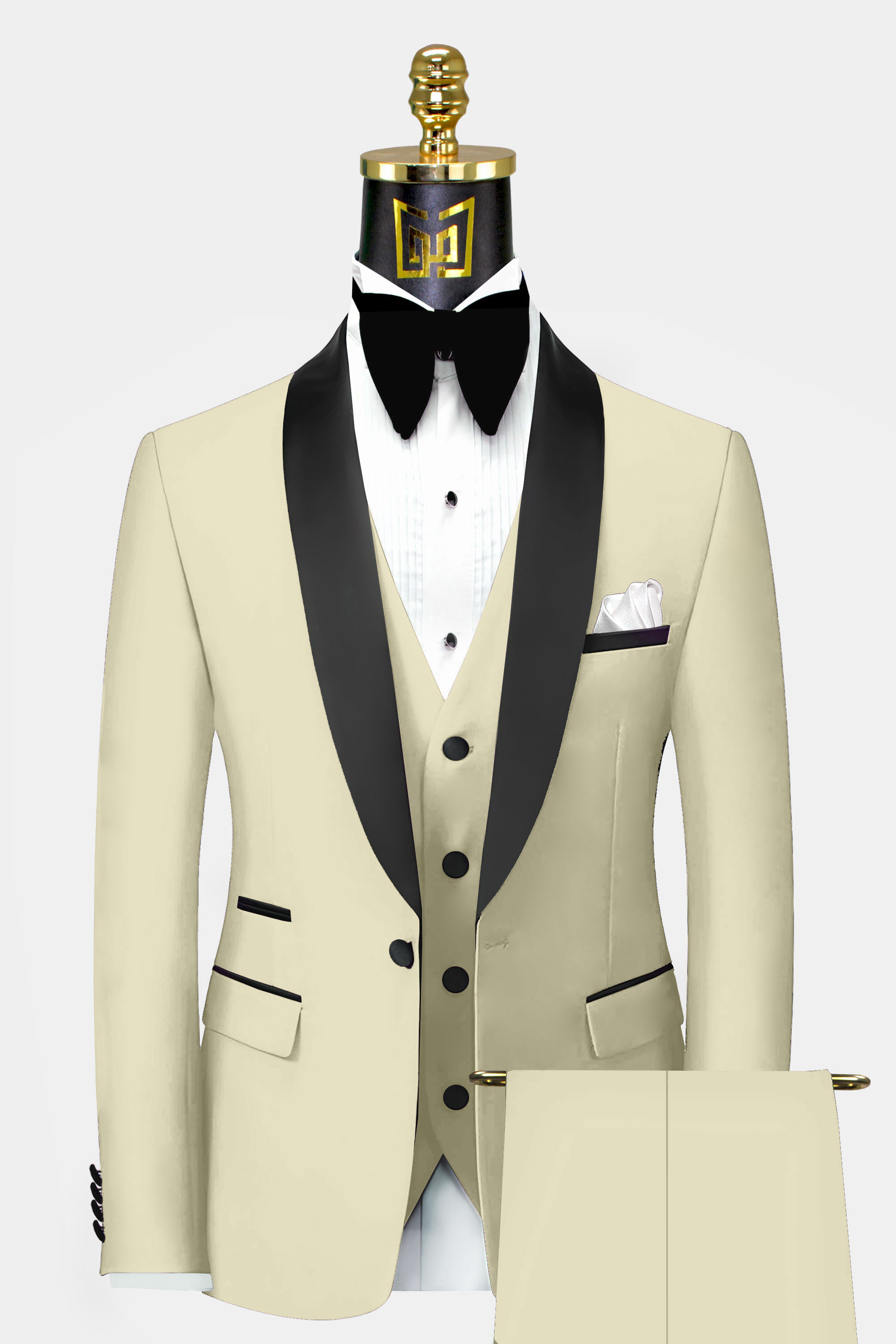 Champagne tuxedo vest sales and bow tie