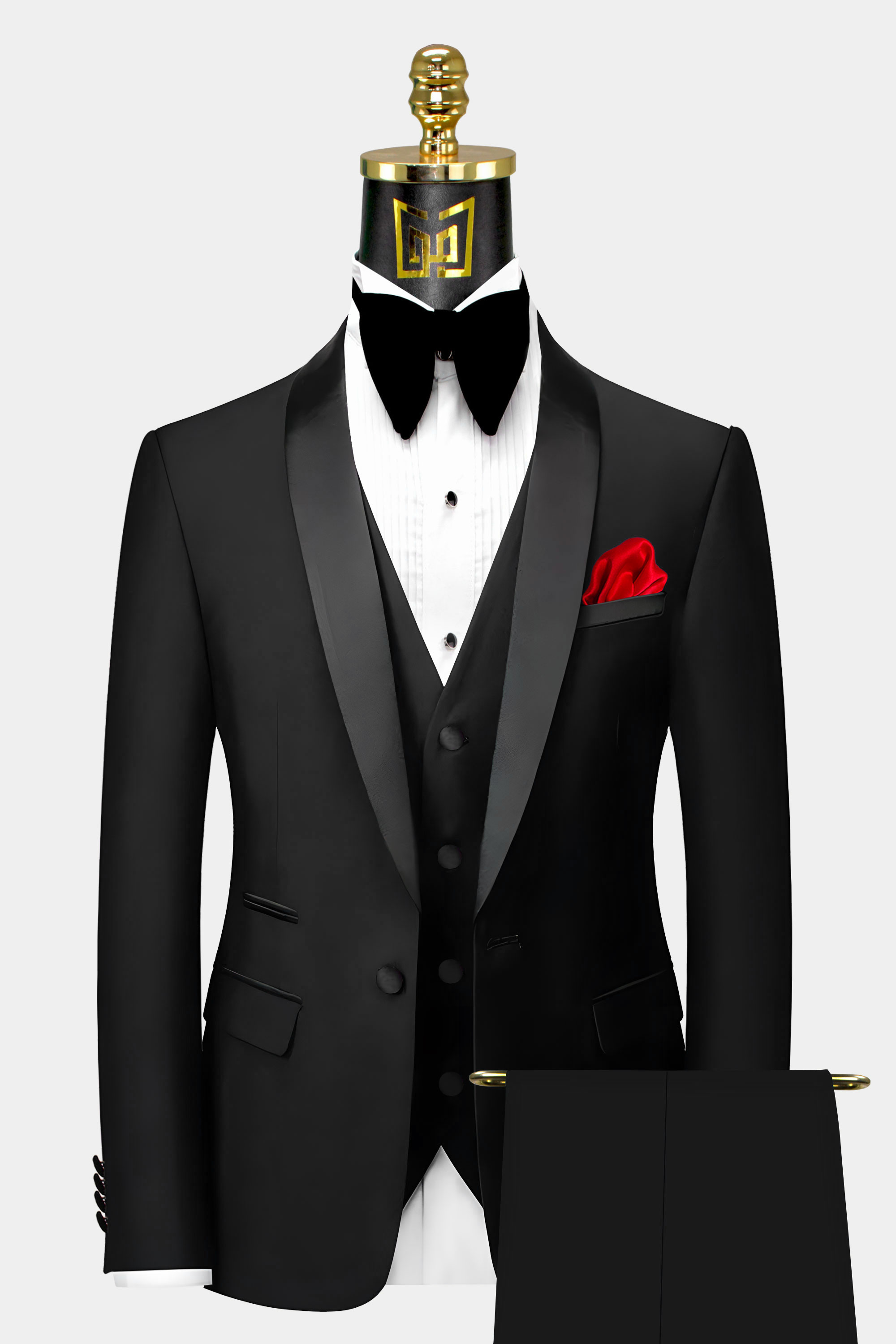 Alexander Slim Fit All Black Double Breasted Men's Tuxedo Suit With Satin  Lapels