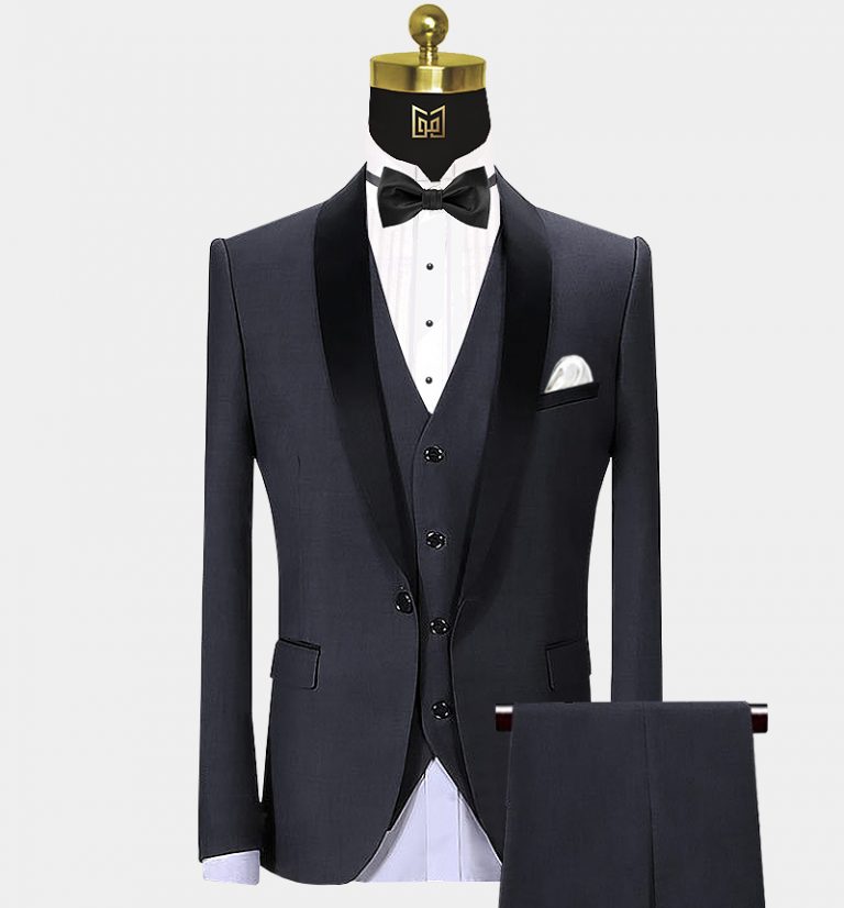 Men'S Mandarin Light Grey Tuxedo Suit - Mens Grey And Black Tuxedo Wedding - Charcoal Grey Tuxedo main image 0