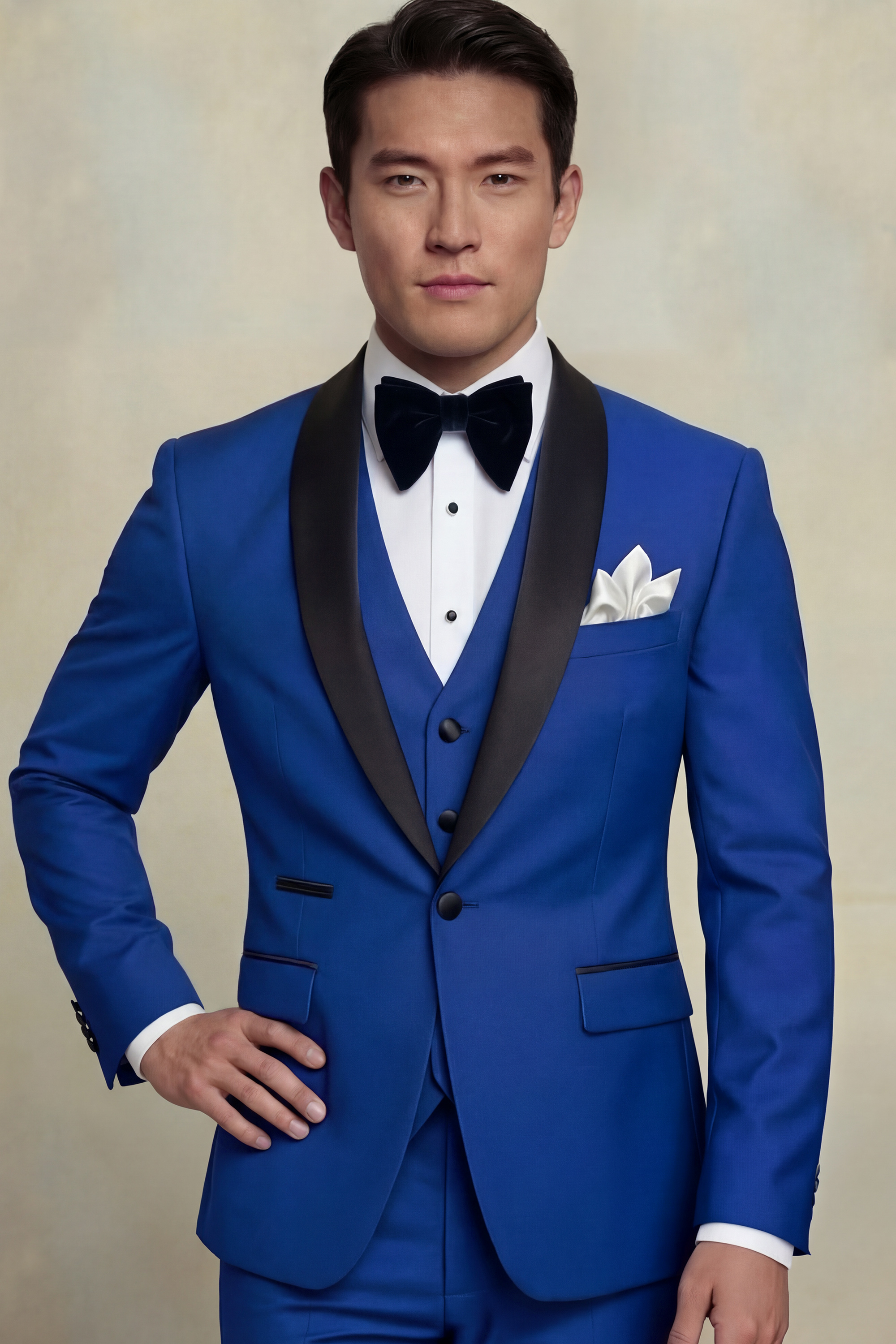 Royal Blue Men's Suit With Yellow Vest – Peak Lapel Tuxedo, Custom Or Standard