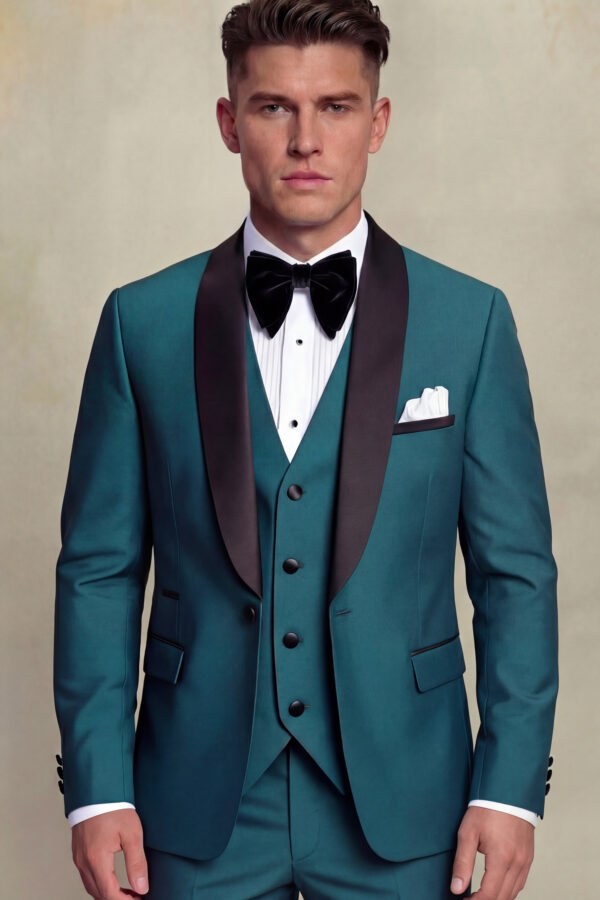 Teal-Tuxedo-Groom-Black-Tie-Outfits-from-Gentlemansguru.com