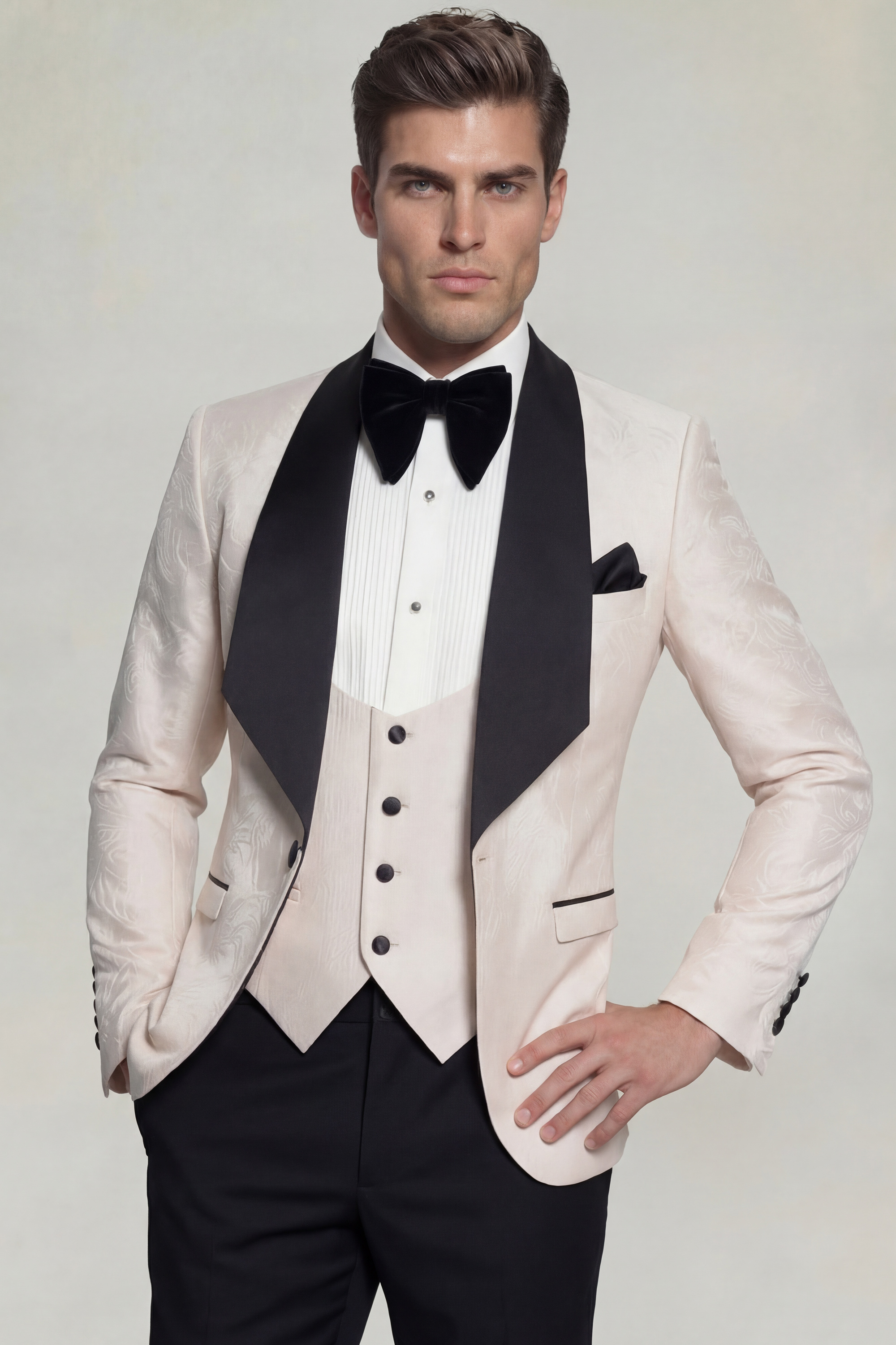 mens-Black-and-Champagne-Groomsmen-Tuxedo-Suit-from-Gentlemansguru.com