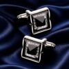 Luxury Black Crystal Silver Cufflinks from Gentlemansguru.com