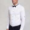 Men's white tuxedo dress shirt with black buttons and French cuffs for weddings, prom and formal occasions
