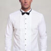 Men's white tuxedo shirt with black buttons and French cuffs for weddings, prom and formal wear from Gentleman's Guru