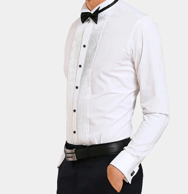 Team up with abdomen Do everything with my power White Tuxedo Shirt with Black Button | Gentleman's Guru