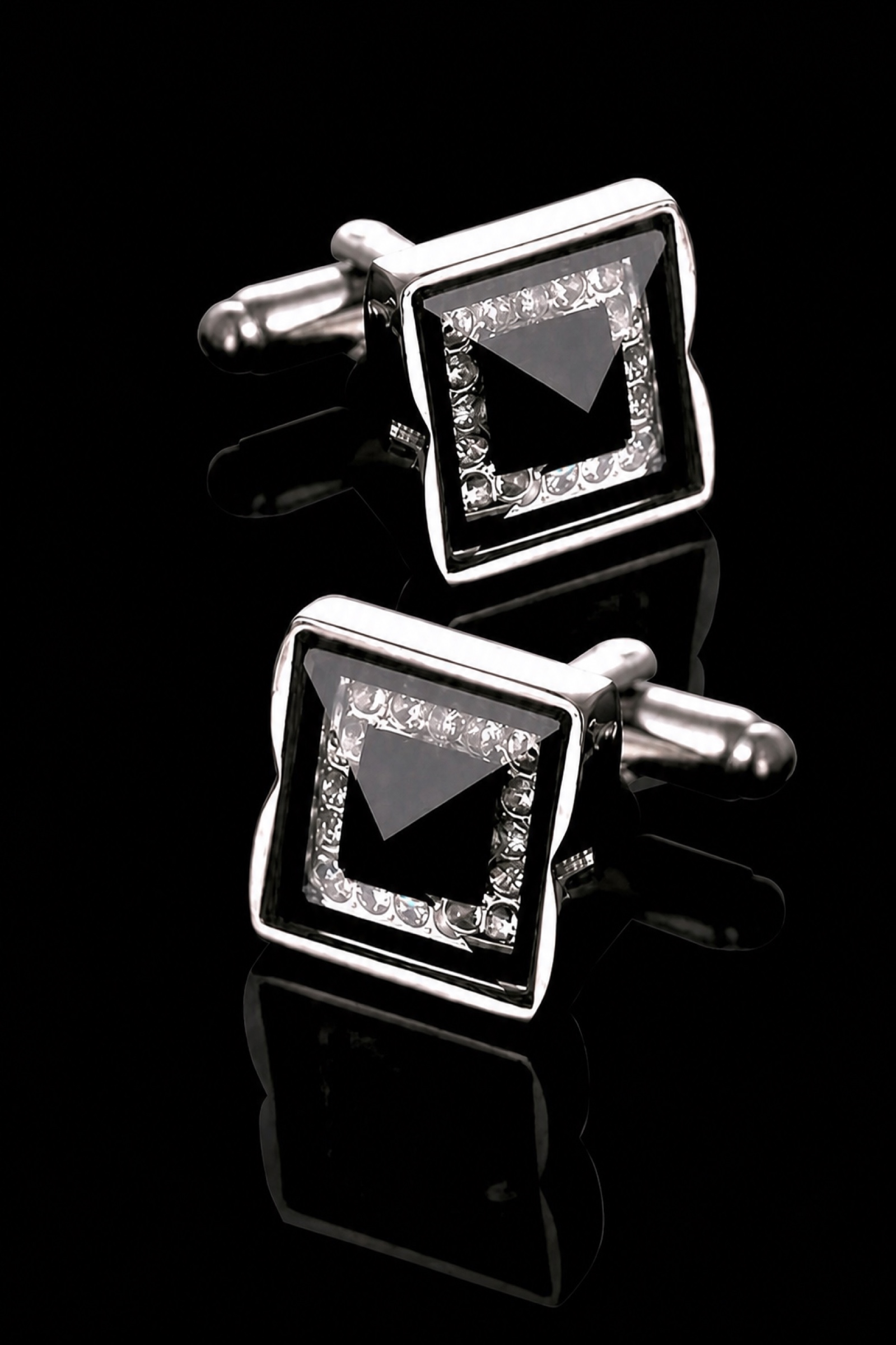 Silver Black Crystal Wedding Cufflinks from Gentlemansguru.com