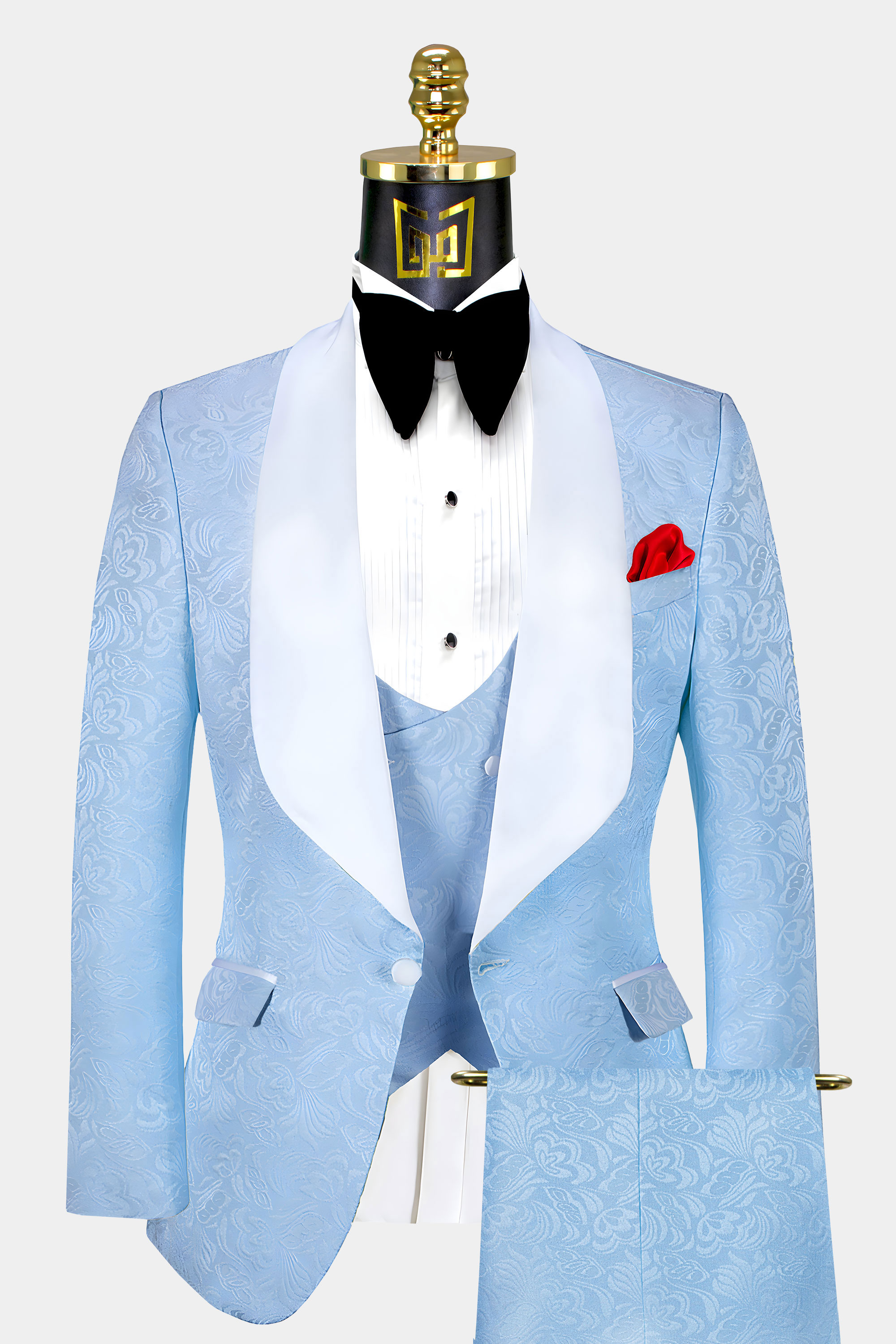 Mens Navy Blue Jacket Jacquard Paisley Tuxedos Groom Prom Wedding Suit Custom 